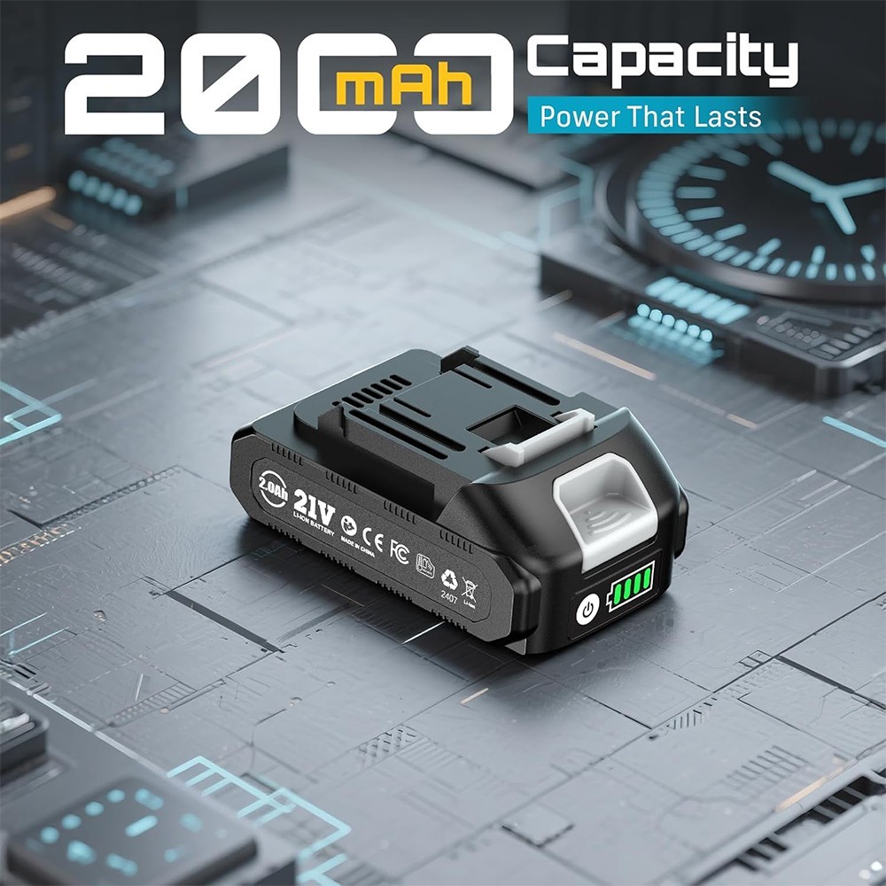 21V 2000mAh Rechargeable Battery for Power Tools Fast Charging Impact Wrench