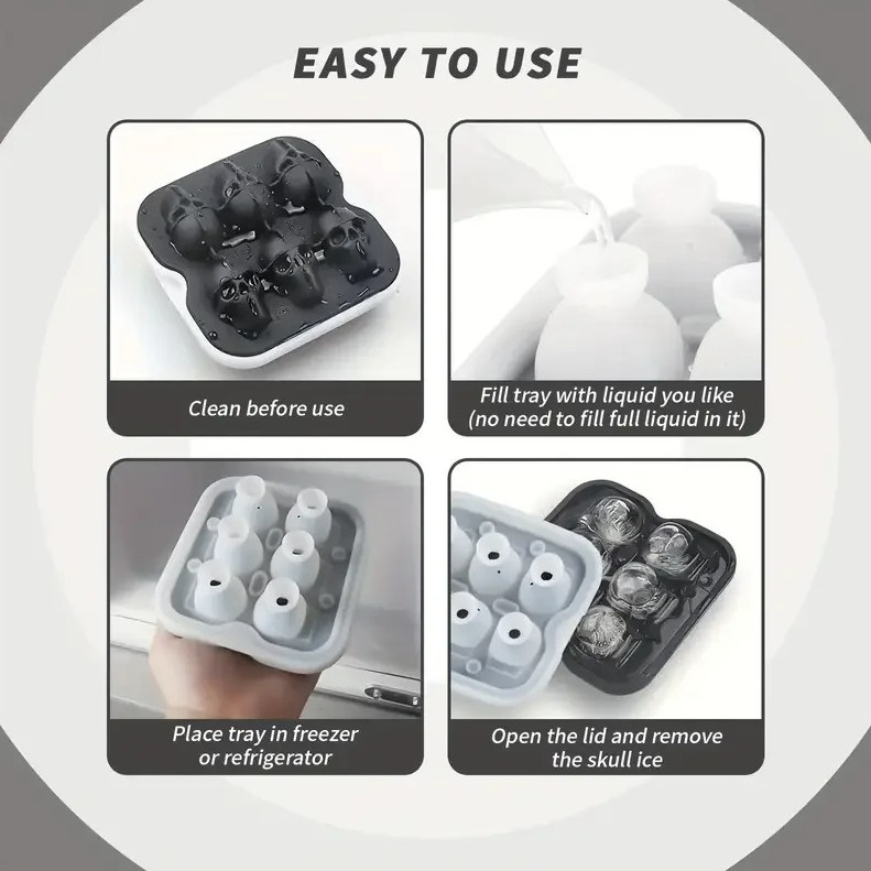 1 pc Halloween Skull Ice Cube Mold Silicone 3D Tray Whiskey Chocolate