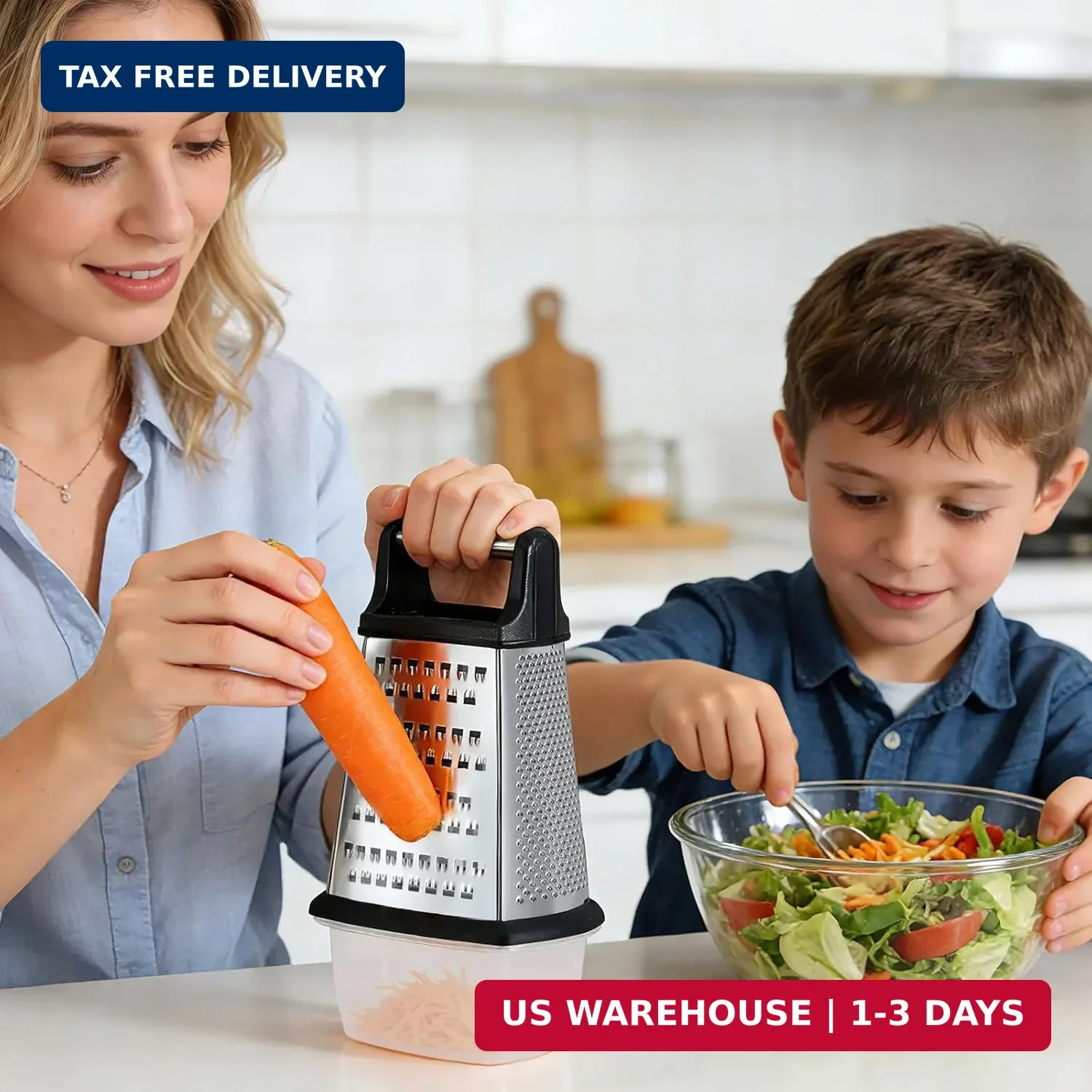 Ourokhome Cheese Grater, Handheld Box Grater with Container & Lid, 4-Sided Stain