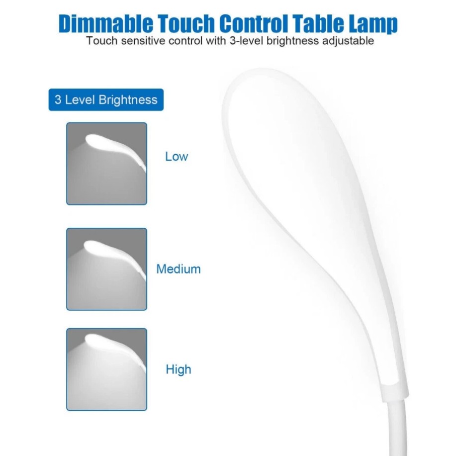 USB LED Desk Light Dimmable Bedside Reading Lamp Rechargeable Touch Control -&=#