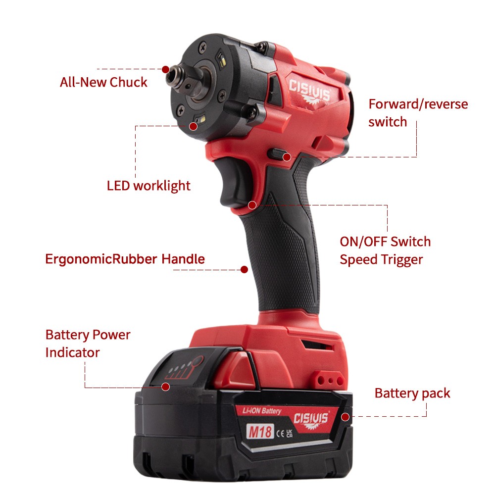 New For Milwaukee 18V 1/2″ High-Torque Impact Wrench Kit with Battery & Charger