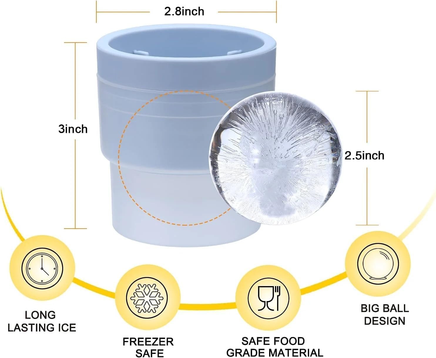 2.5in Slow Melting Round Ice Cube Mold with Lids,Large Spherical Ices Ball Molds