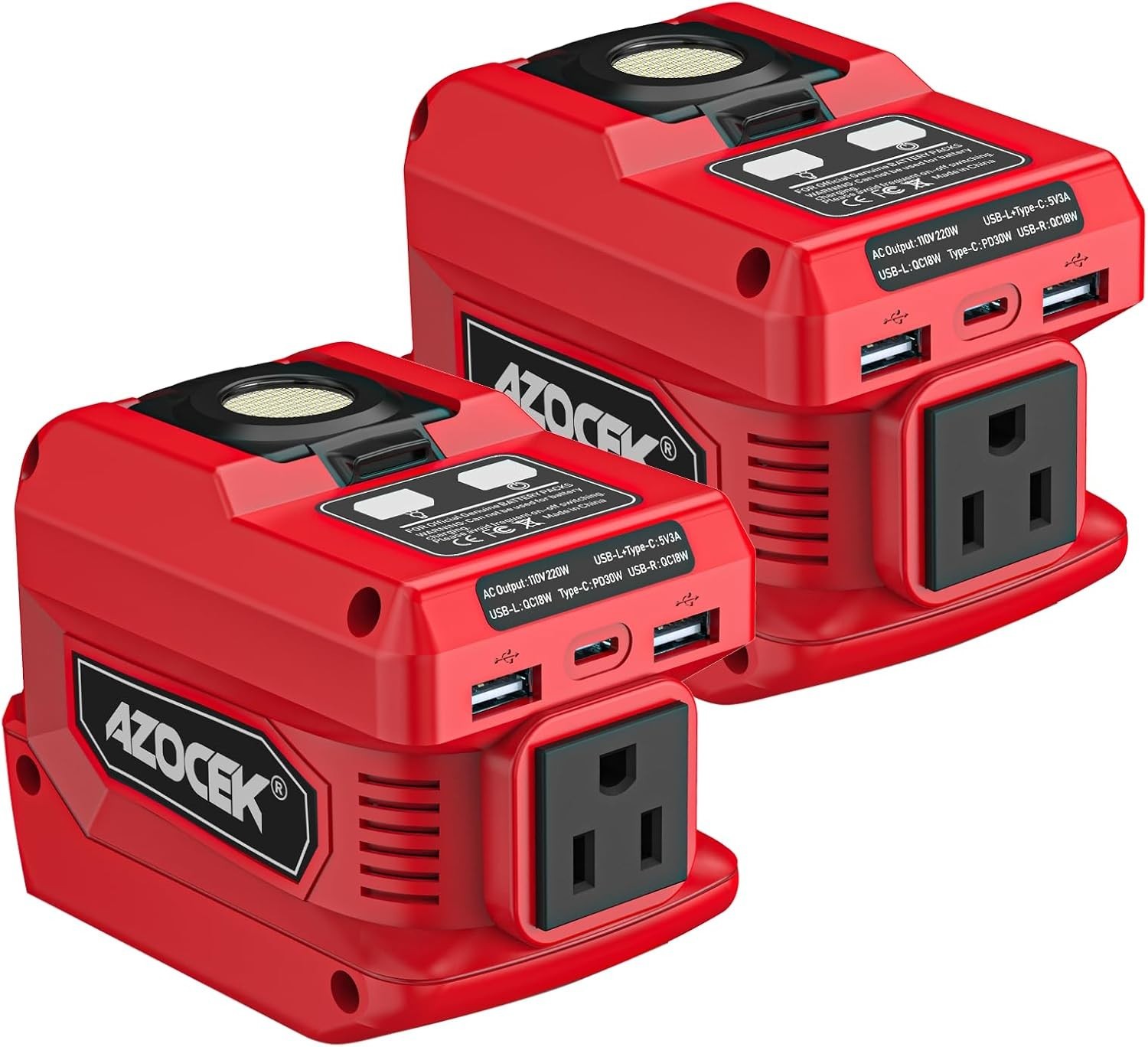 2-Pack 20V to 110V AC 220W Power Inverter Compatible with Milwaukee 18V Battery