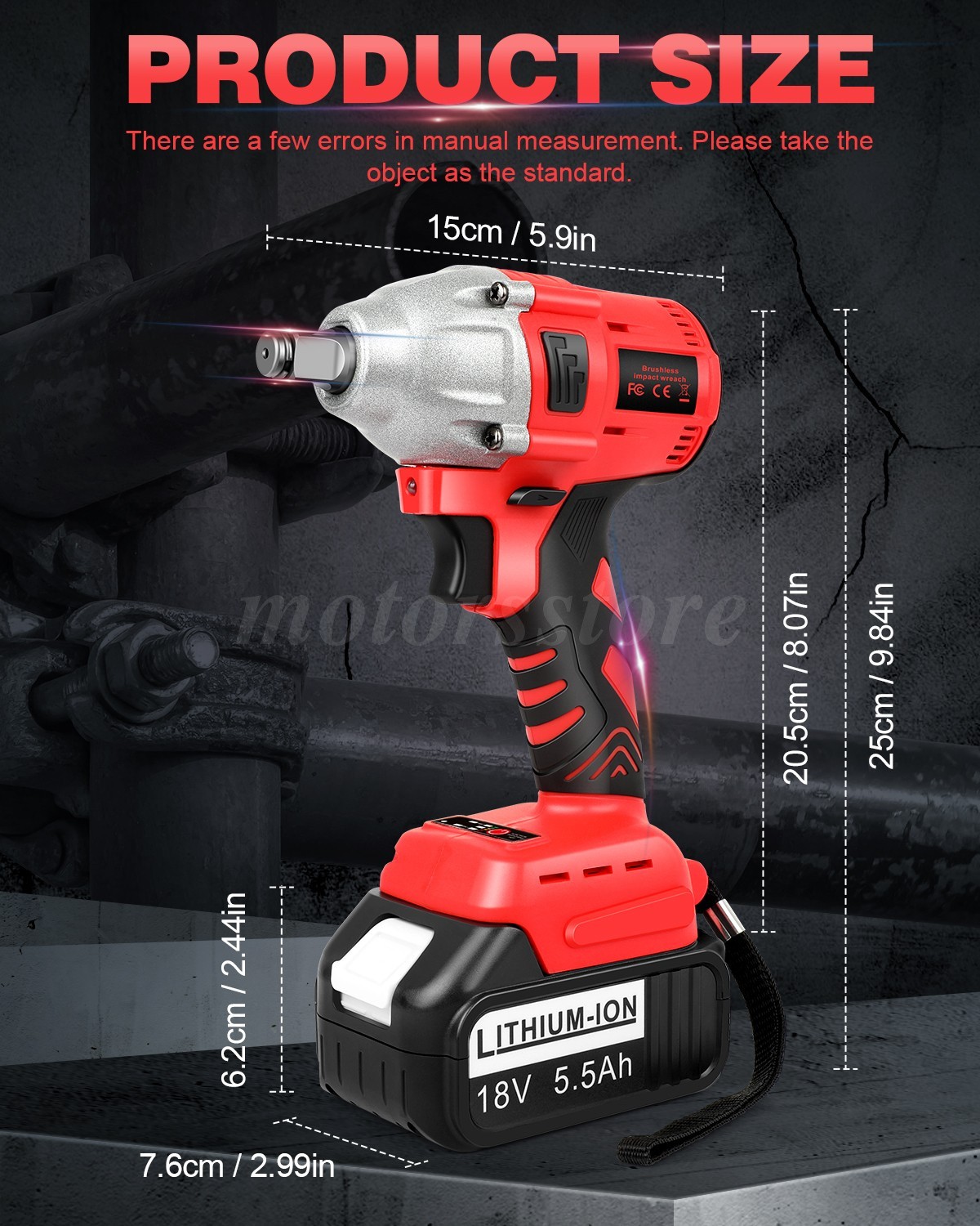 Impact Wrench Electric Cordless 1/2 Inch Driver Tool +Battery for Car Tyre Wheel