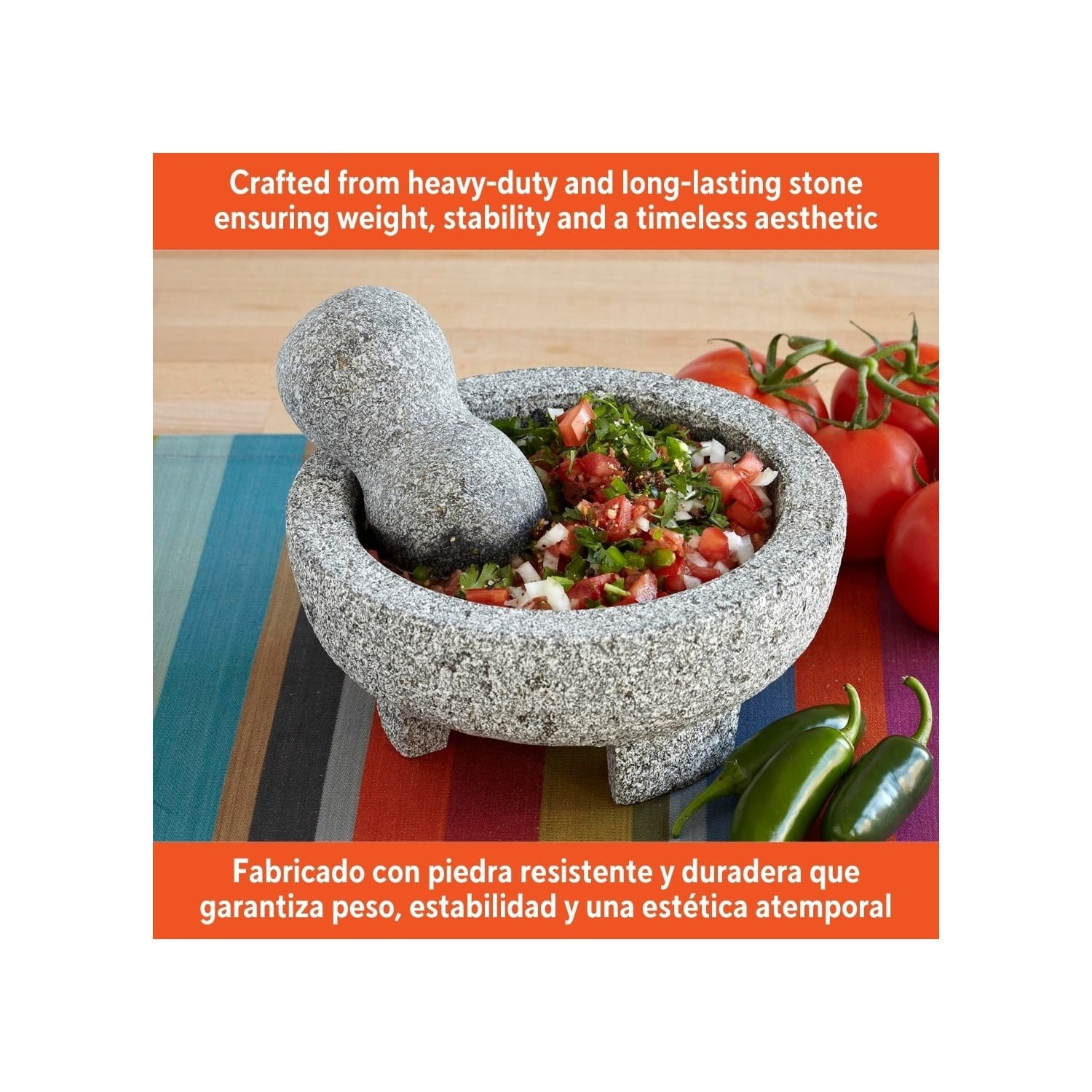 IMUSA 8in Granite Molcajete Authentic Mexican Mortar and Pestle 8-Inch