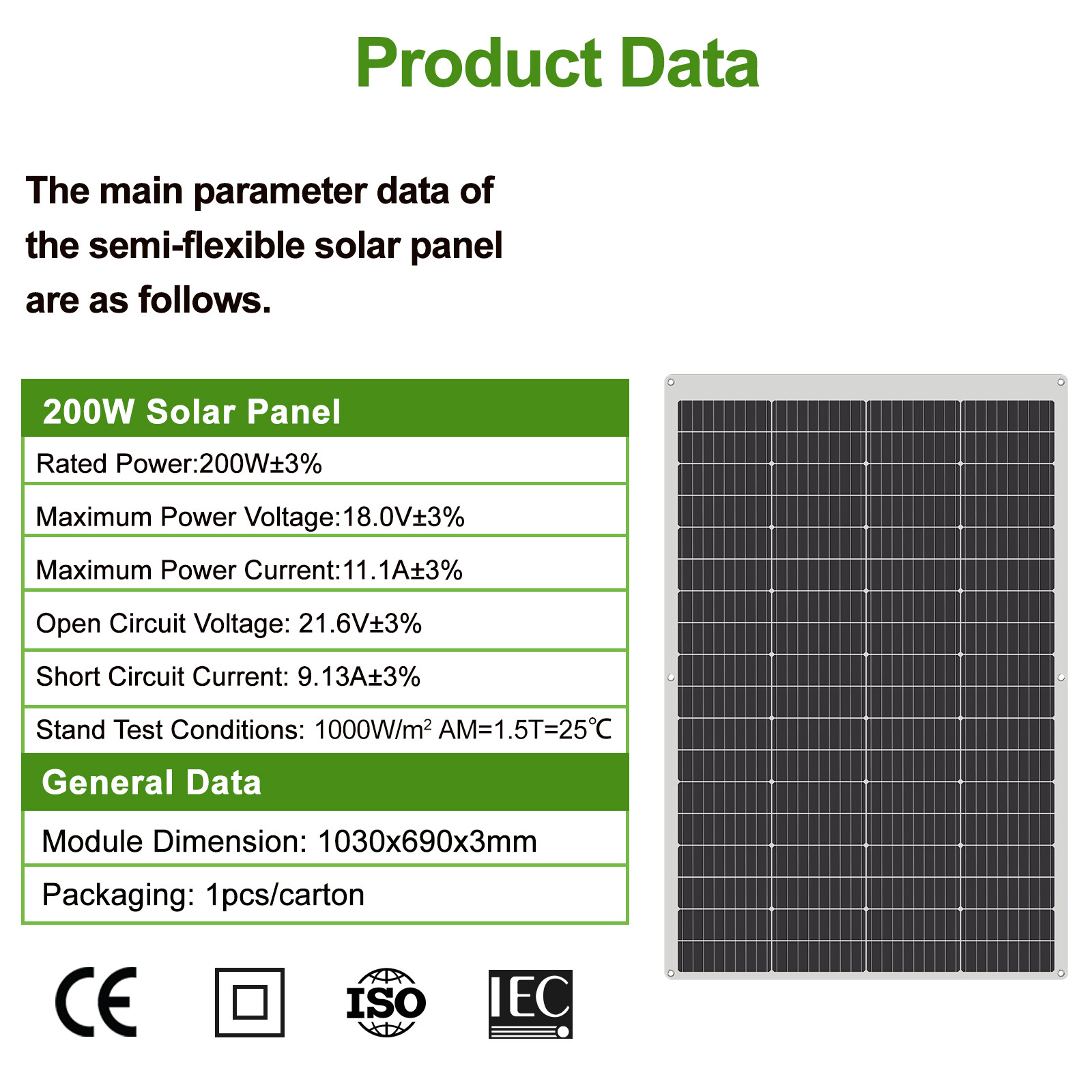 Flexible 200W Mono Solar Panel 12V Power Portable Camping Home RV Battery Charge