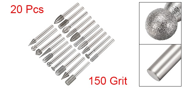 20PCS Diamond Burrs Set for Rotary Tool 1/4-Inch Shank 6mm 8mm 10mm 150 Grit