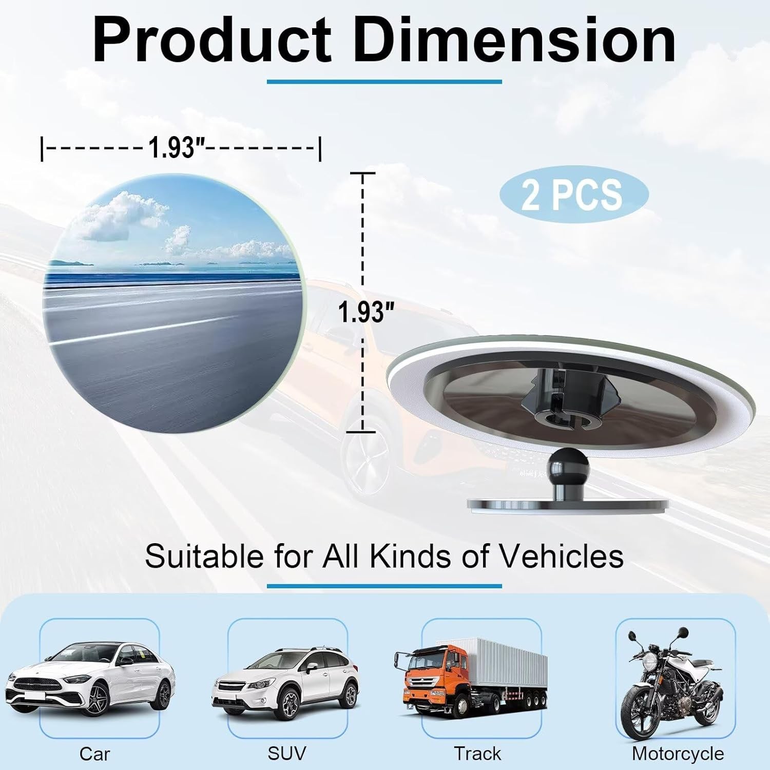4Pcs Round Car Blind Spot Mirror HD Glass Wide Angle Stick-on Rear View Mirror