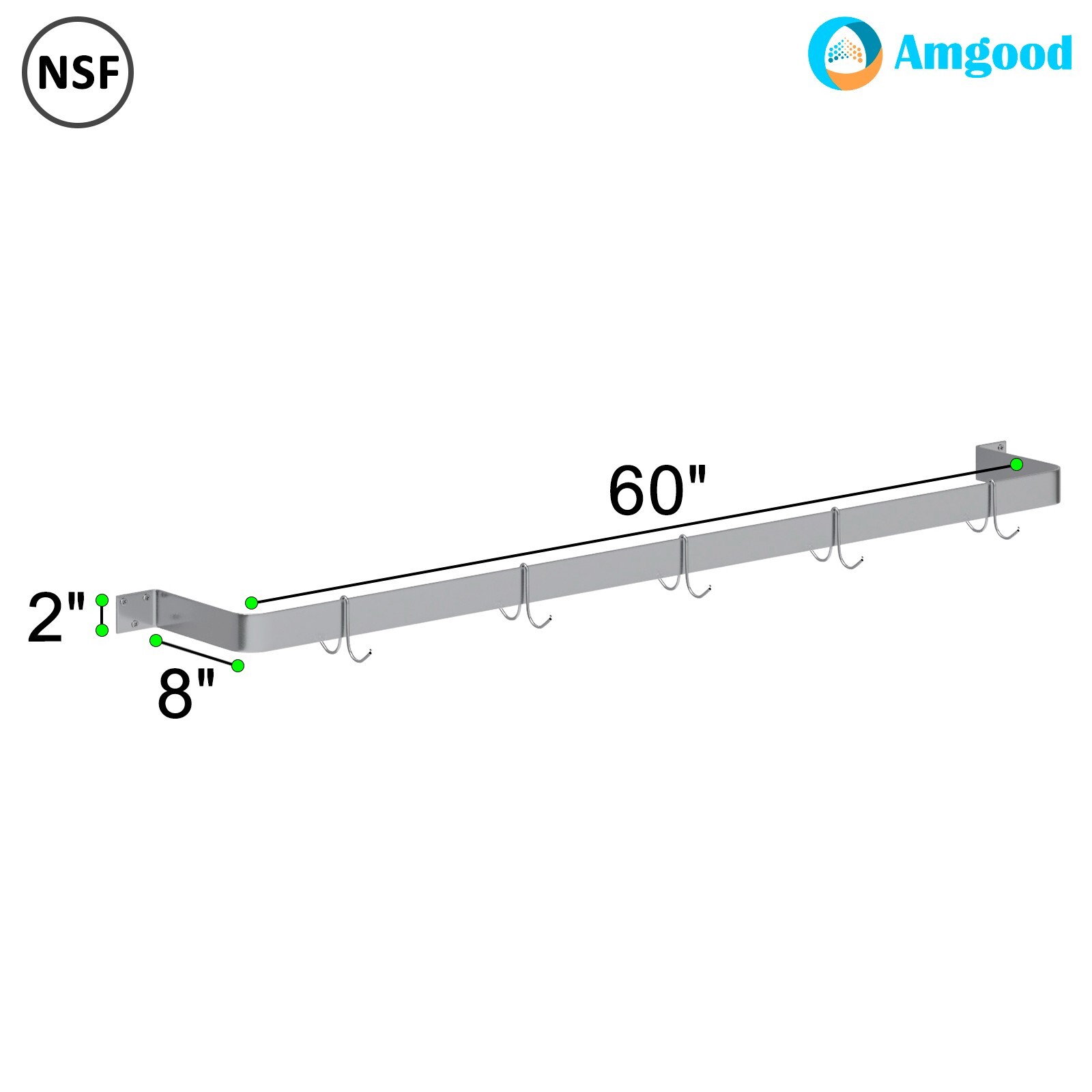 60 in. Wall-Mounted Stainless Steel Single-Line Pot Rack