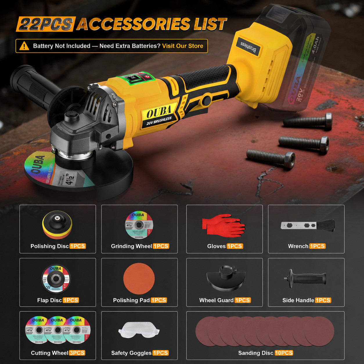 Cordless Angle Grinder For Dewalt 20V MAX 4-1/2″5″ Brushless 22PCS Accessory Kit