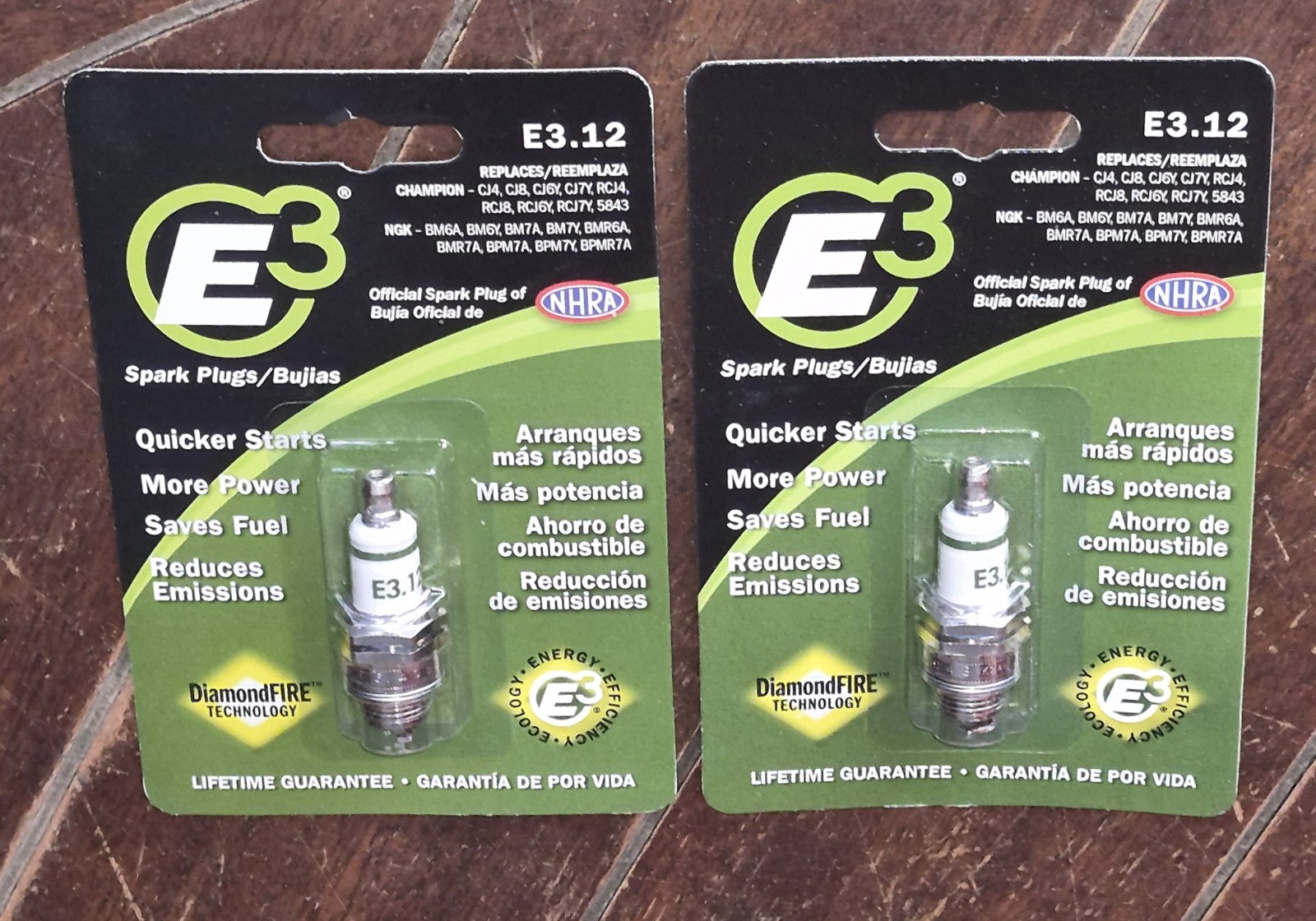 2 x E3 Spark Plugs: Resistor, Set Plug Gap To Engine MFG Specification E3.12
