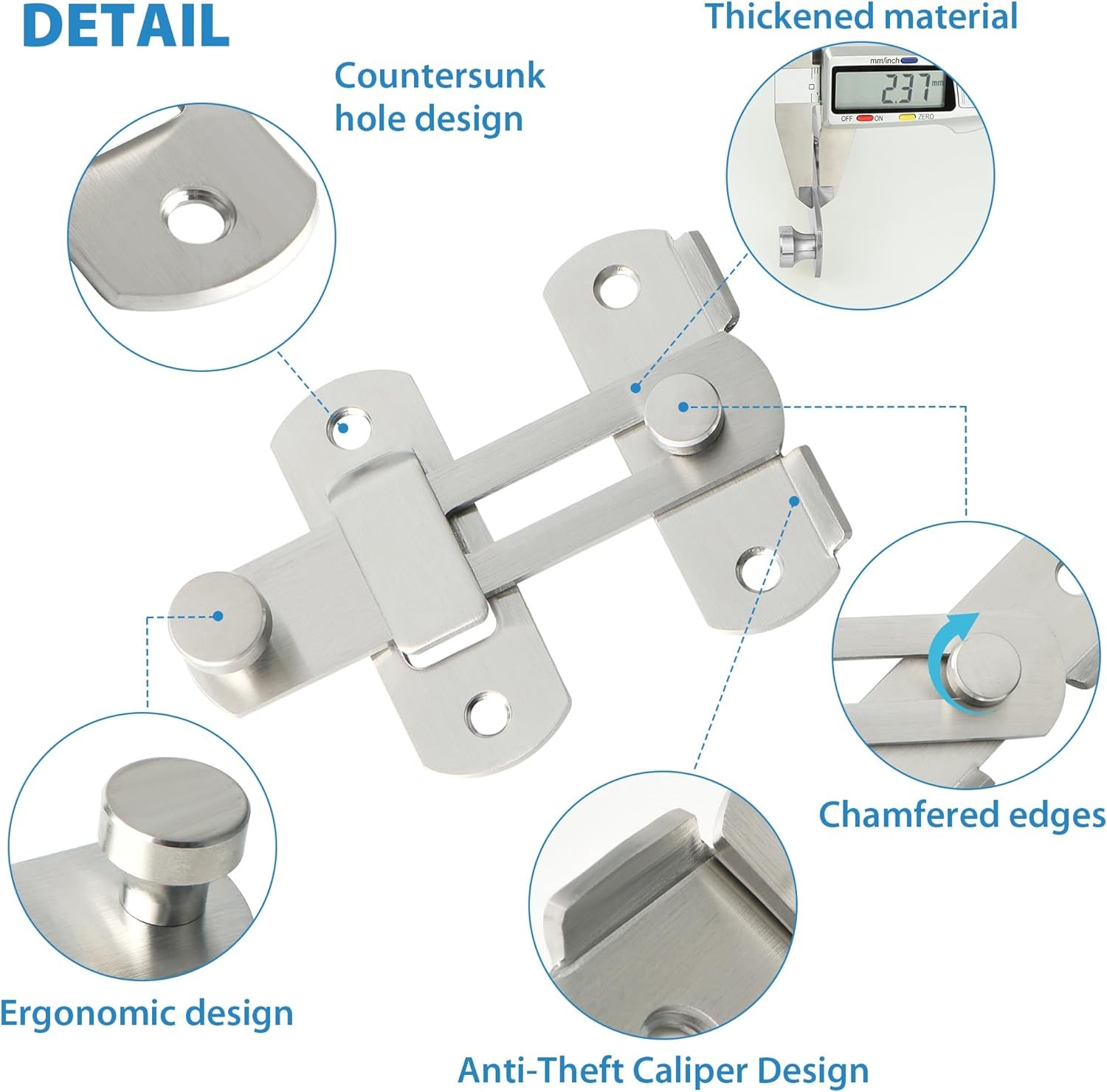 2PCS Heavy Duty Barn Door Lock 180°Flip Sliding Latch Lock Stainless Steel Matte