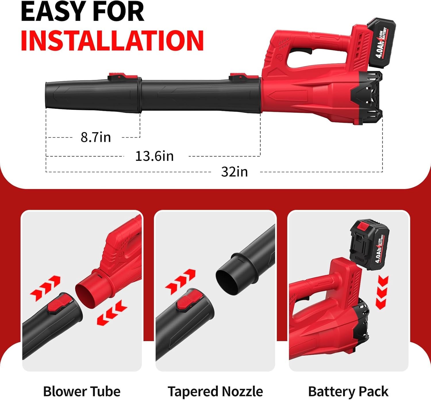 Electric Leaf Blower Cordless, 21V Battery Powered leaf blower with 2*2.0Ah Batt