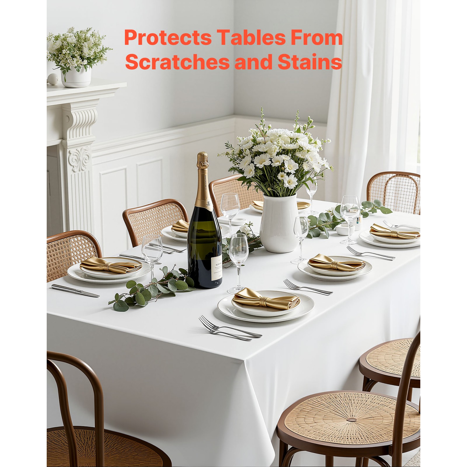 Uimoso 90×132 Inch White Rectangular Tablecloth for Weddings, Parties, 6 Pack