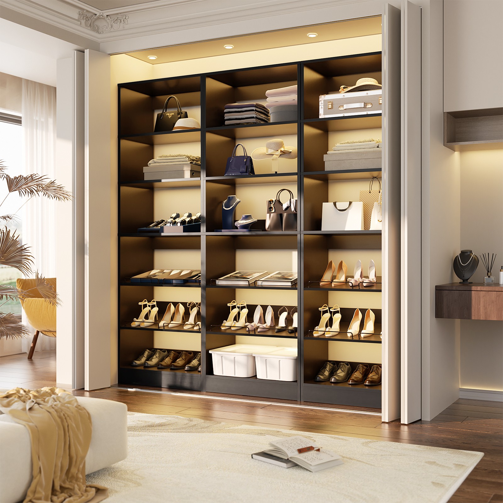 Freestanding Shoe Storage Shelves, Standalone Wood Shoe Rack, Heavy Duty Walk