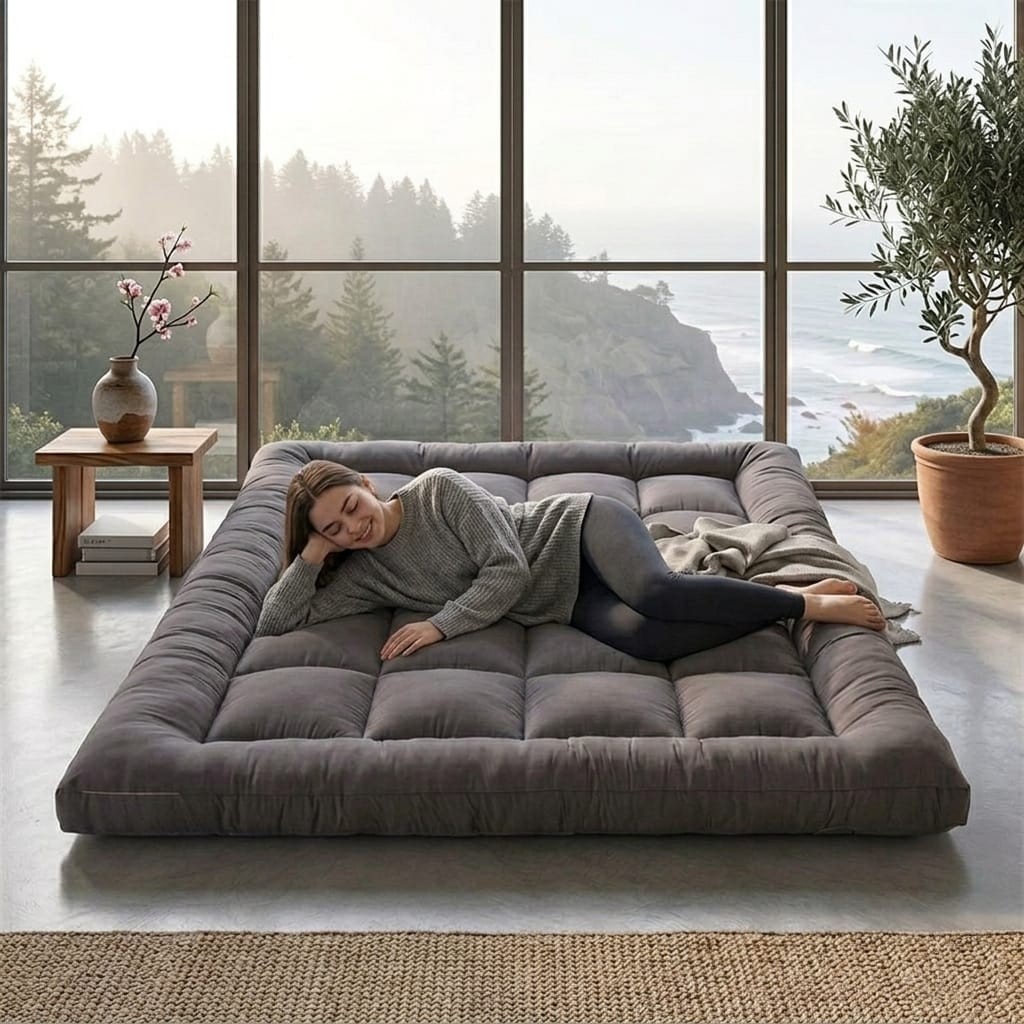 Extra Thick Japanese Sleeping Floor Mattress Foldable Roll Up Futon Tatami Mat