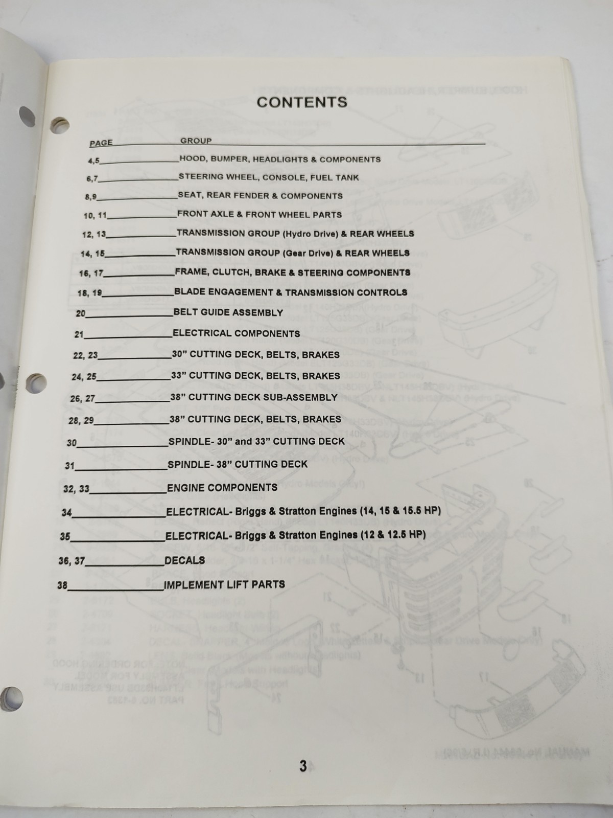 Snapper Parts Manual Gear & Hydro Drive LT120G30DB Lawn Tractors Series D