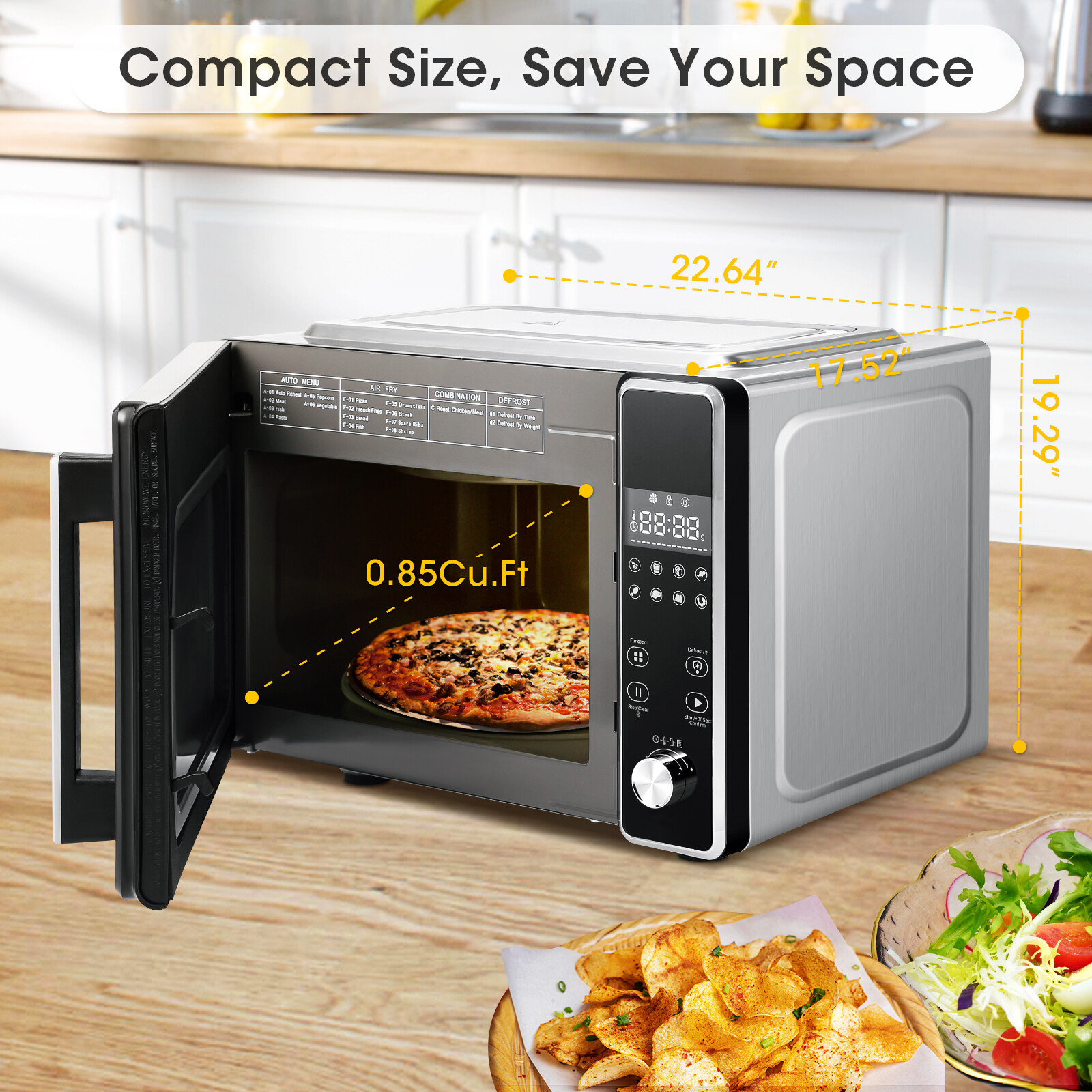 3-in-1 Air Fryer Microwave Oven Combo 1800W Countertop Convection Kitchen Oven