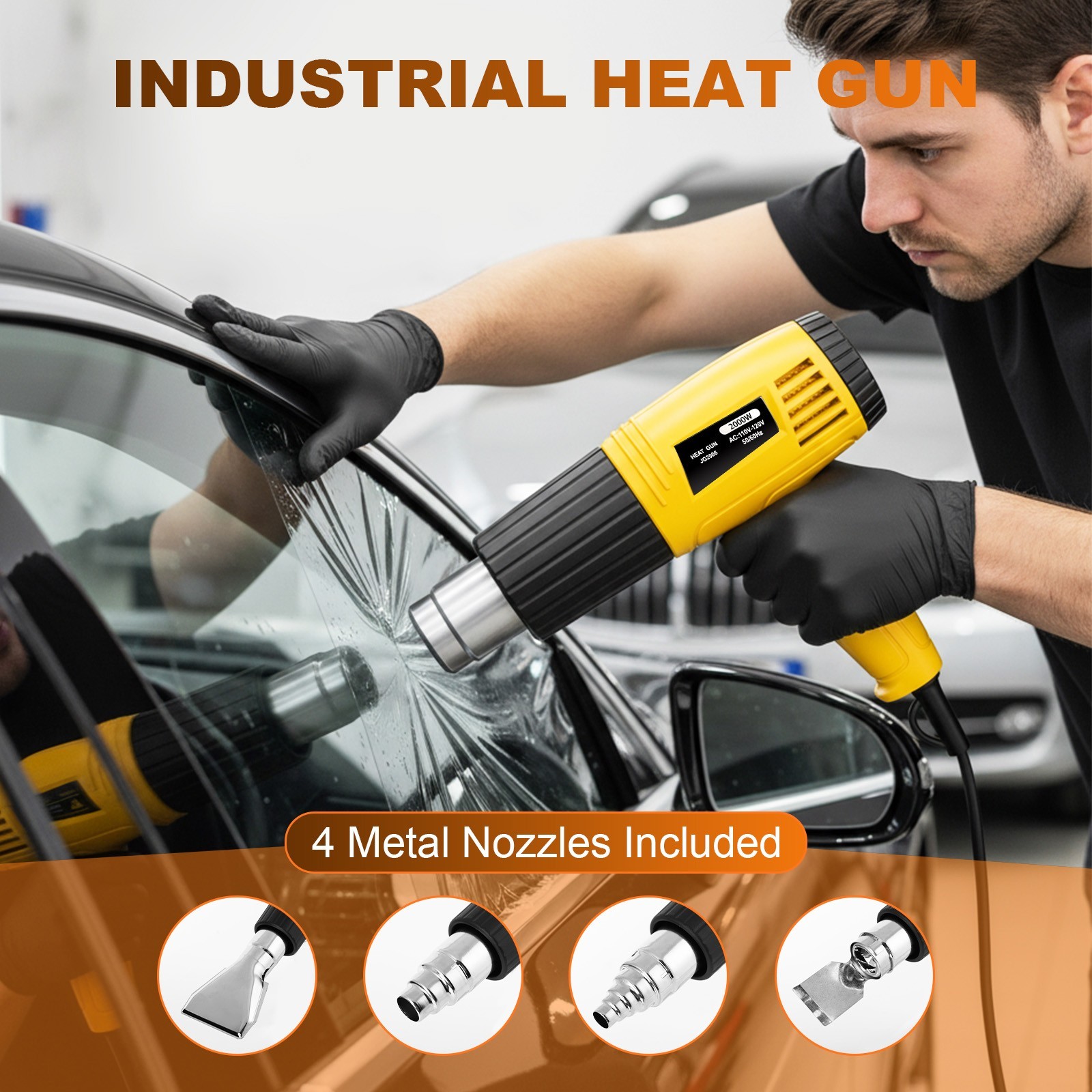 2000W Heat Gun Electric Hot Air Gun Stepless Temperature Heater 4 Nozzles Tool