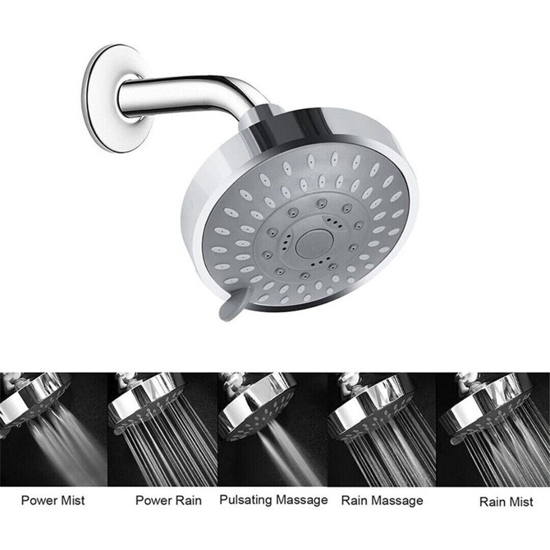 NEW Bath High Pressure Shower Head 5 Mode LARGE Chrome Handset Head Water Saving