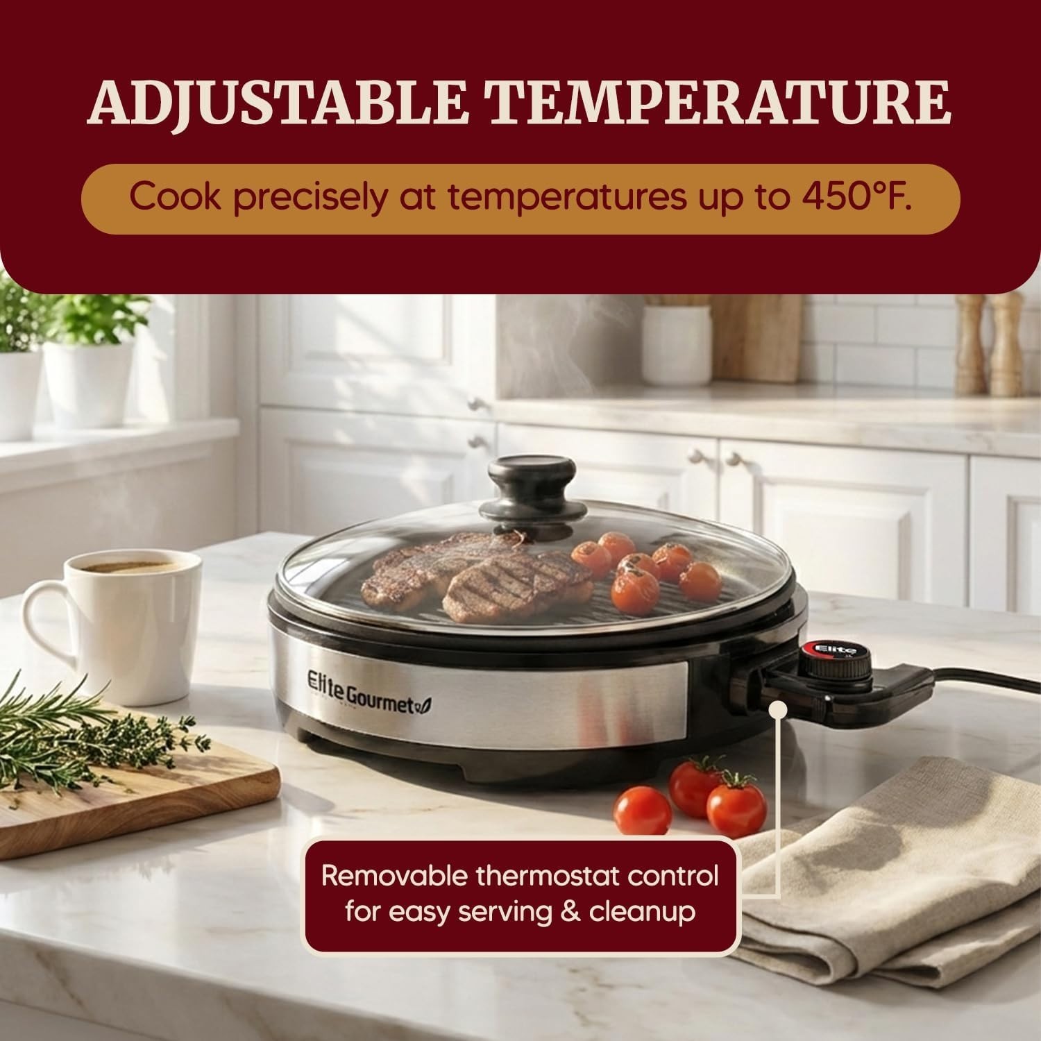 Effortless Grilling – 12″ Smokeless Indoor BBQ Grill with Dishwasher Safe Parts