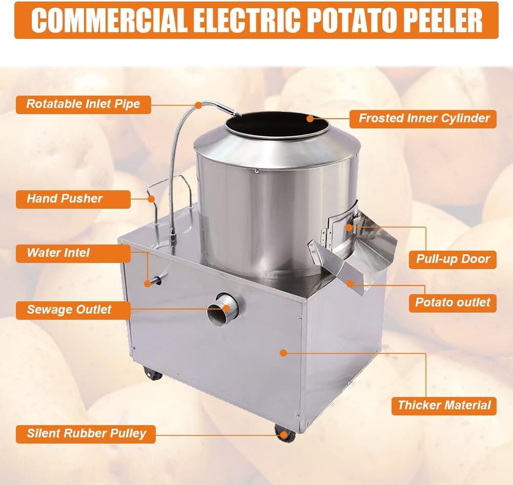 Commercial Potato Peeler 1500W Automatic Potato Washer Caster Electric 220kg/h