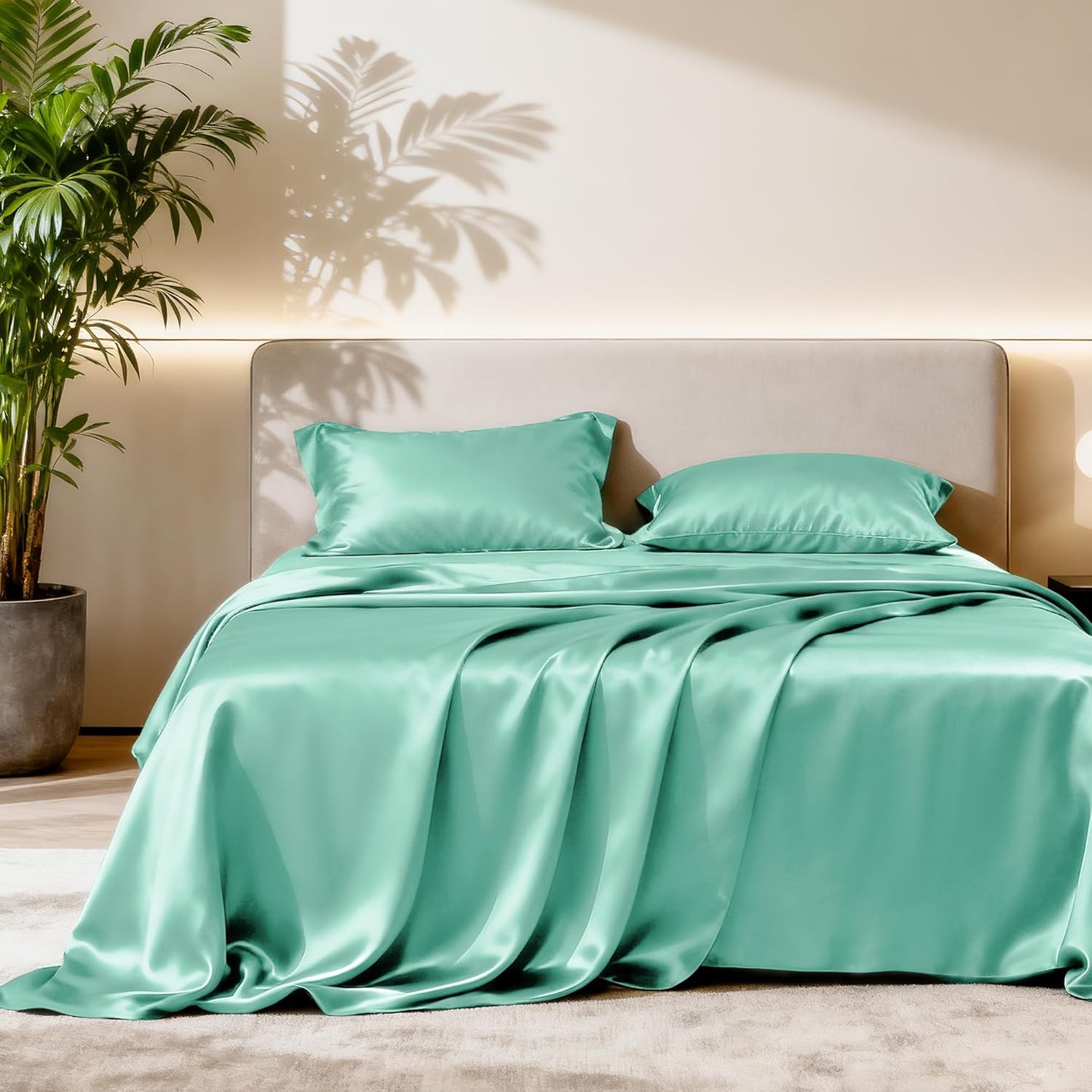 Pink Satin Queen Bed Sheet Set 4 Piece Silky Soft Deep Pocket Luxury Bedding