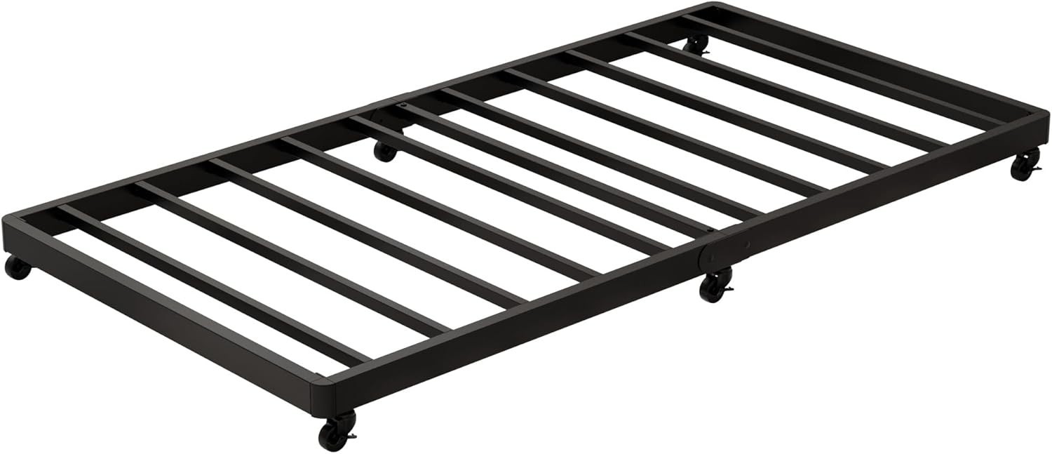 Trundle Bed Twin with 6 Lockable Casters, Roll Out Twin Trundle Bed Frame wit…