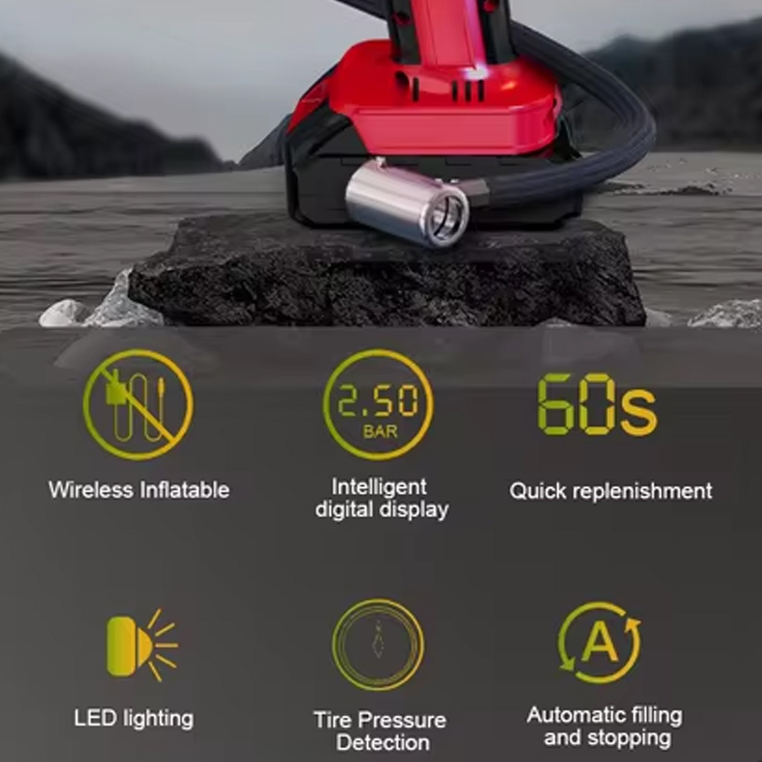 150PSI Cordless Tire Inflator Portable Air Compressor Car Air Tire Pump +Battery