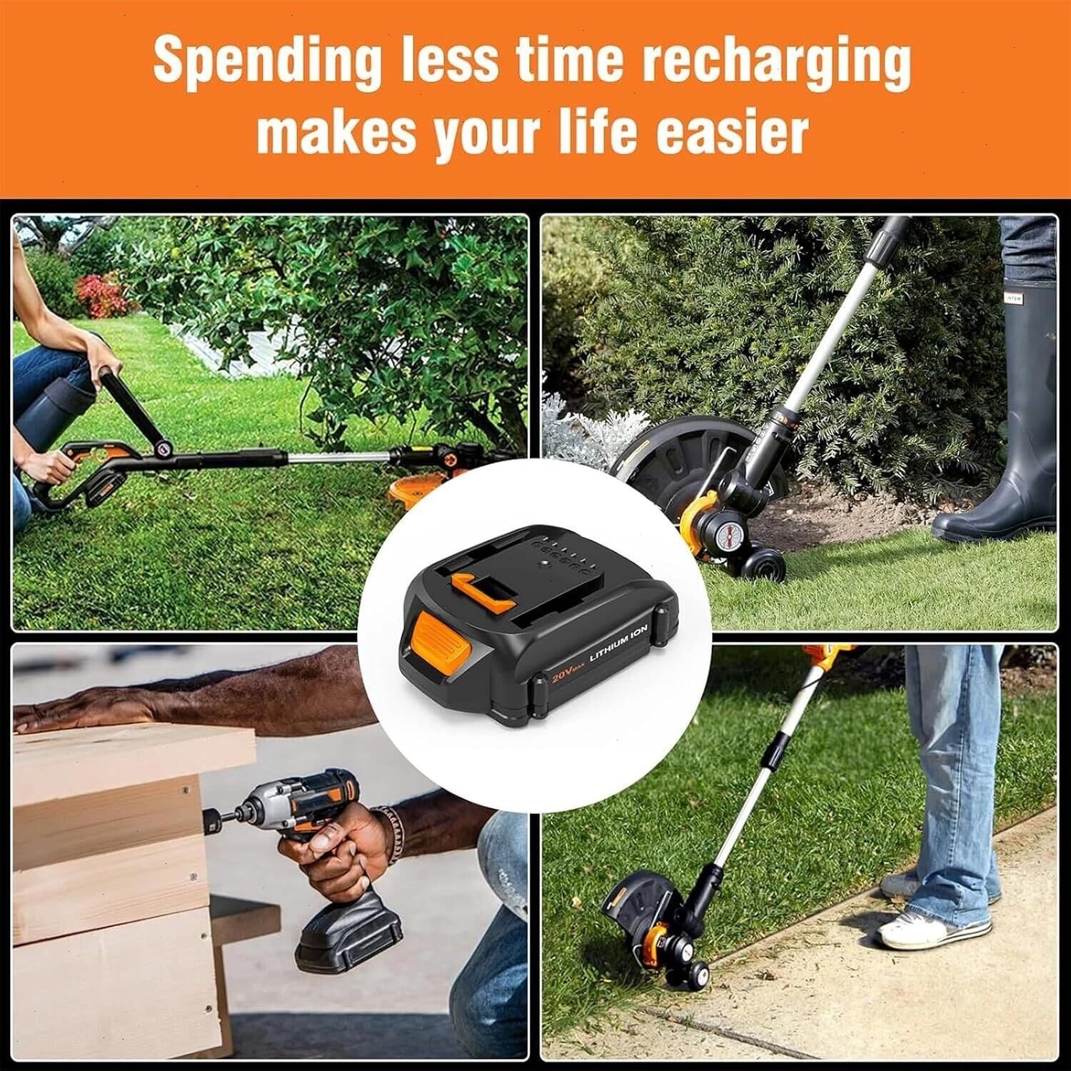 2pack 20V For WORX Extend Lithium-ion Battery 20 Volt WA3520 WA3525 WA3575 WG155