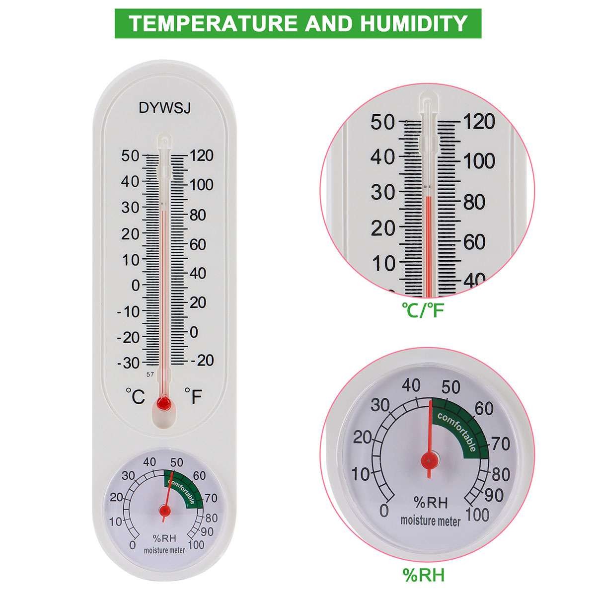 Wall Thermometer Mount Garden Greenhouse Home Humidity Meter Tool Indoor Outdoor