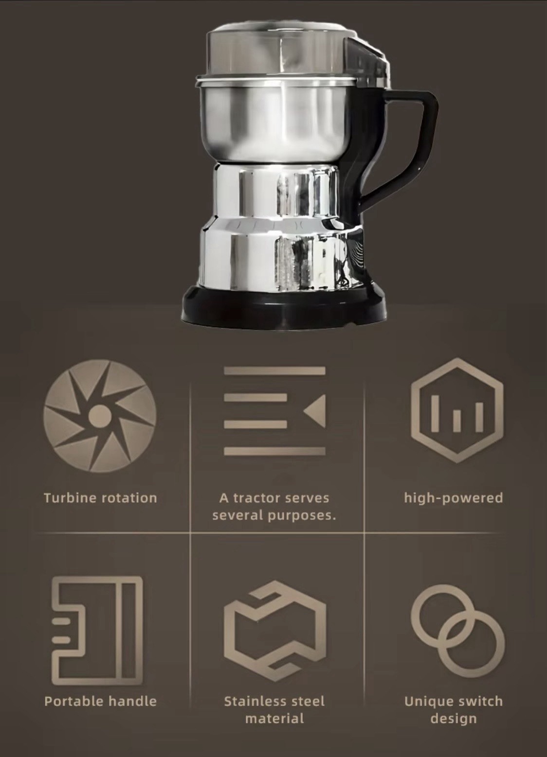 Electric Coffee Bean Grinder Nut Seed Grind Spice Crusher Mill Blender W/Handle