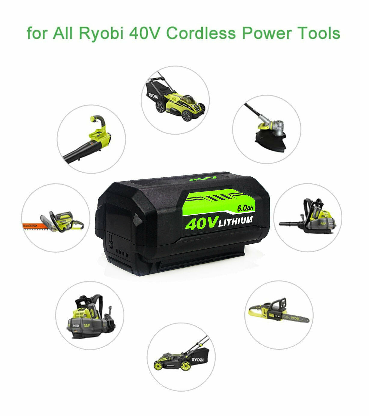 1/2X Battery For Ryobi 40V With LED Lithium-Ion 40-Volt OP406VNM OP40602