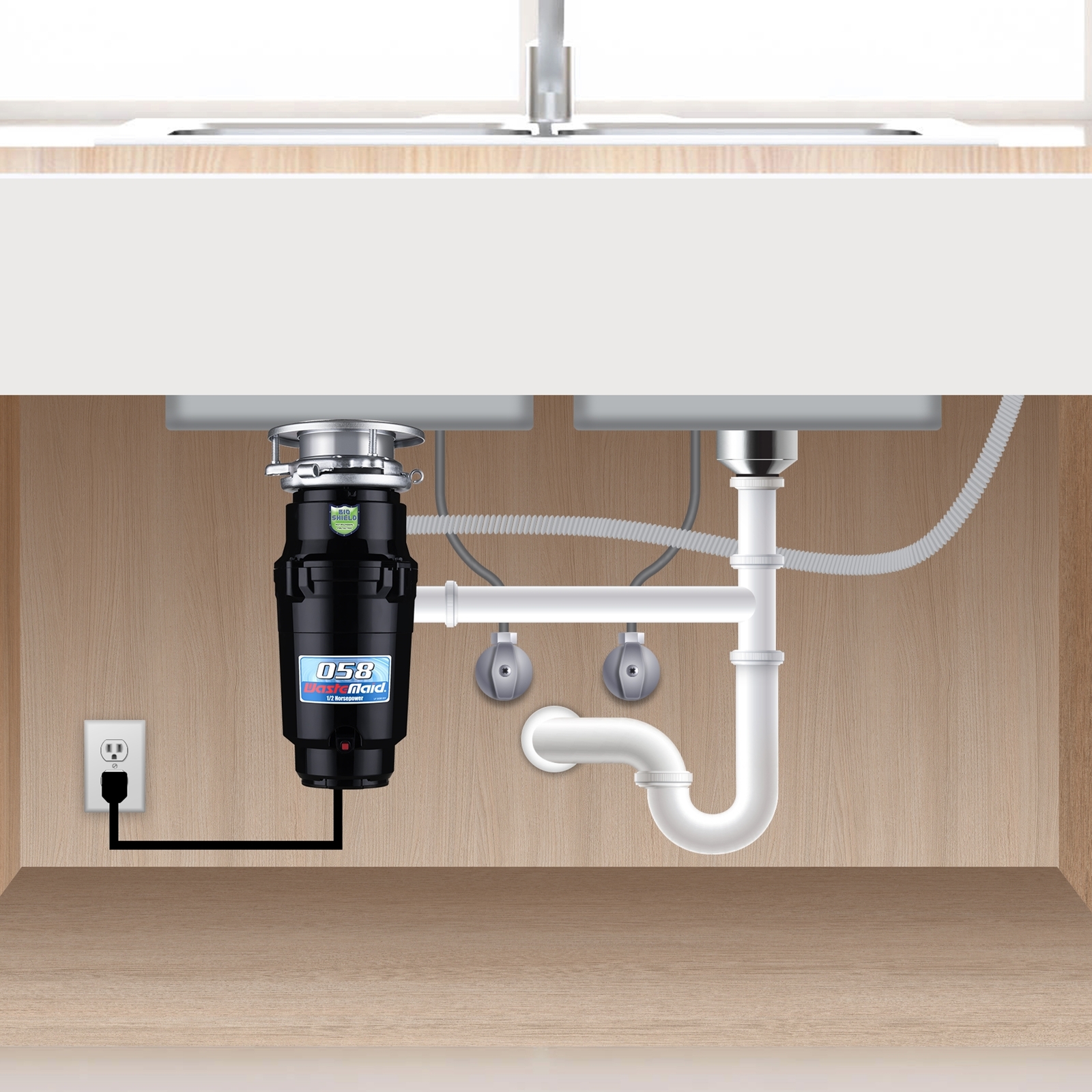 Waste Maid 1/2 HP Continuous Feed Garbage Disposal with Cord, Anti-Jam & Compact