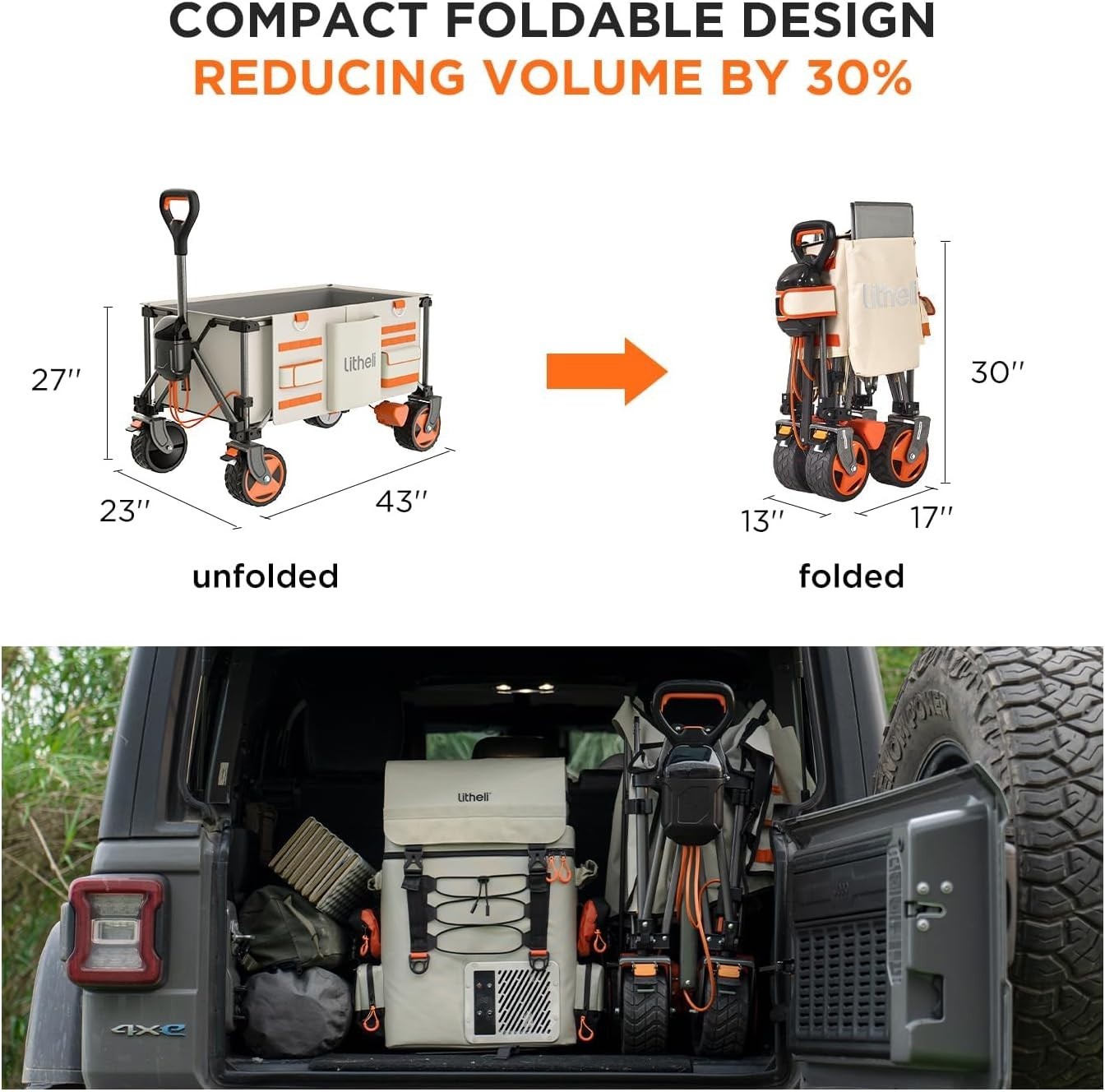 Electric Utility Wagon Cart 150L 450lbs Capacity Foldable All-Terrain Wheels