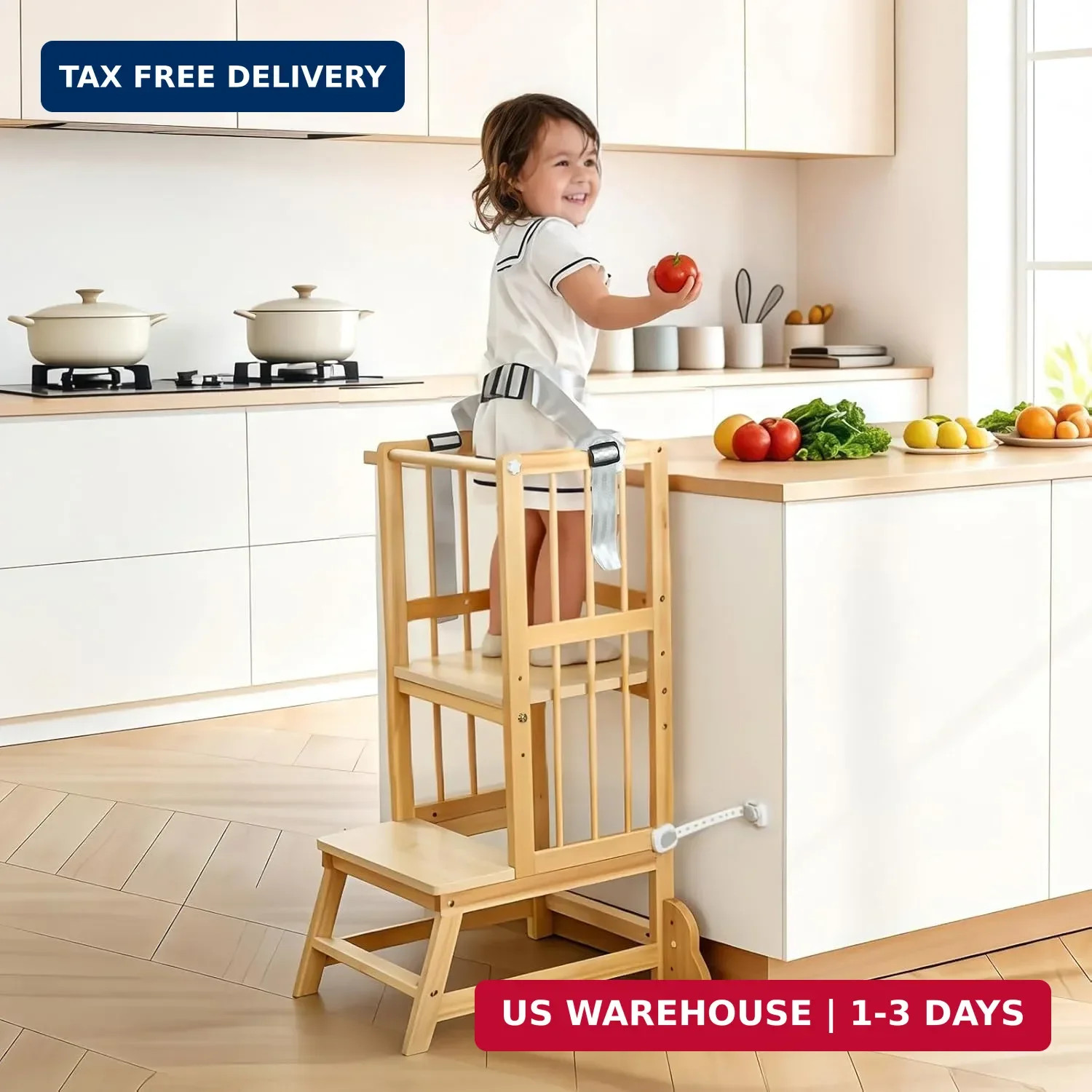 Toddler Step Stool, Kitchen Tower for Toddlers, Adjustable Height Children’s Woo