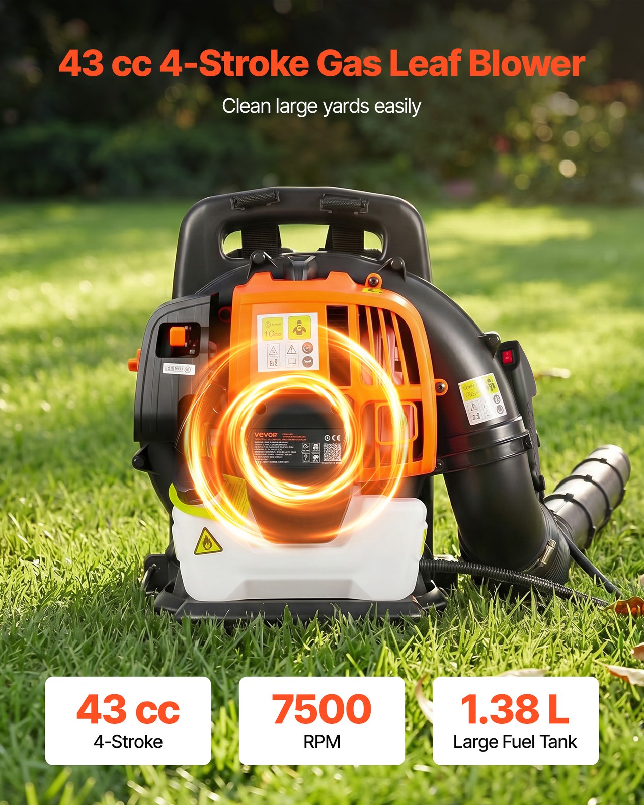 VEVOR Backpack Leaf Blower 43CC 2-Stroke Gas Powered Leaf Blower 447CFM 150MPH