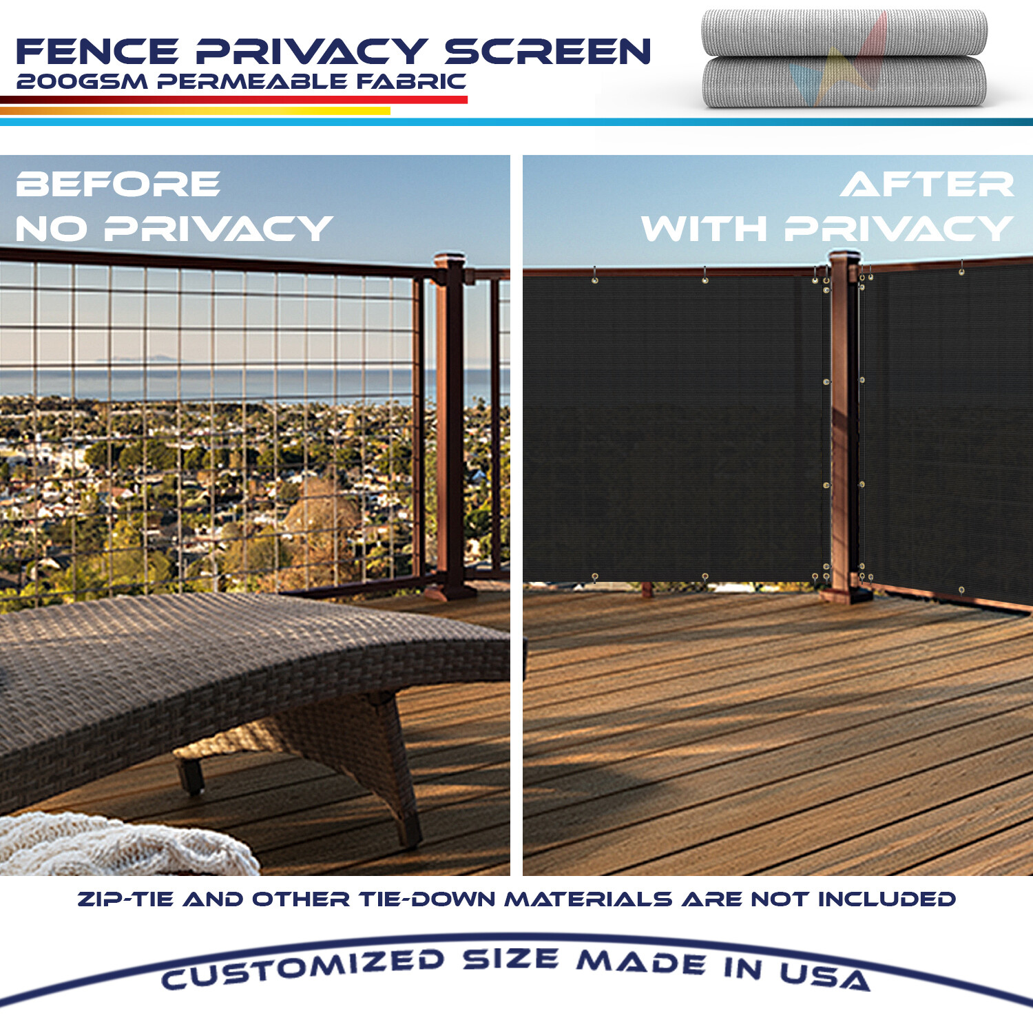 35in Gray Privacy Balcony Screen Fence Screen Patio Deck Fabric Shade Net Cover