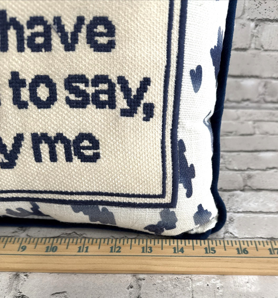 Needlepoint Decorative Throw Pillow Rectangular Blue Ivory COME SET BY ME