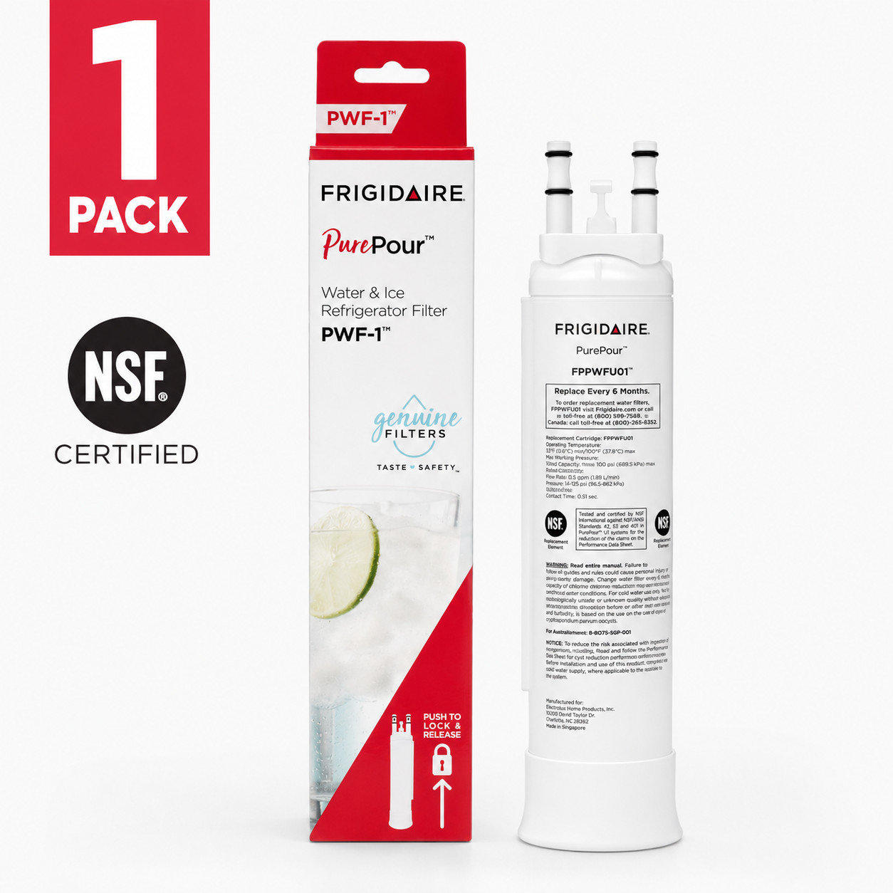 Frigidaire PWF-1 PurePour Water Filter FPPWFU01 Refrigerator Filter 1 Pack