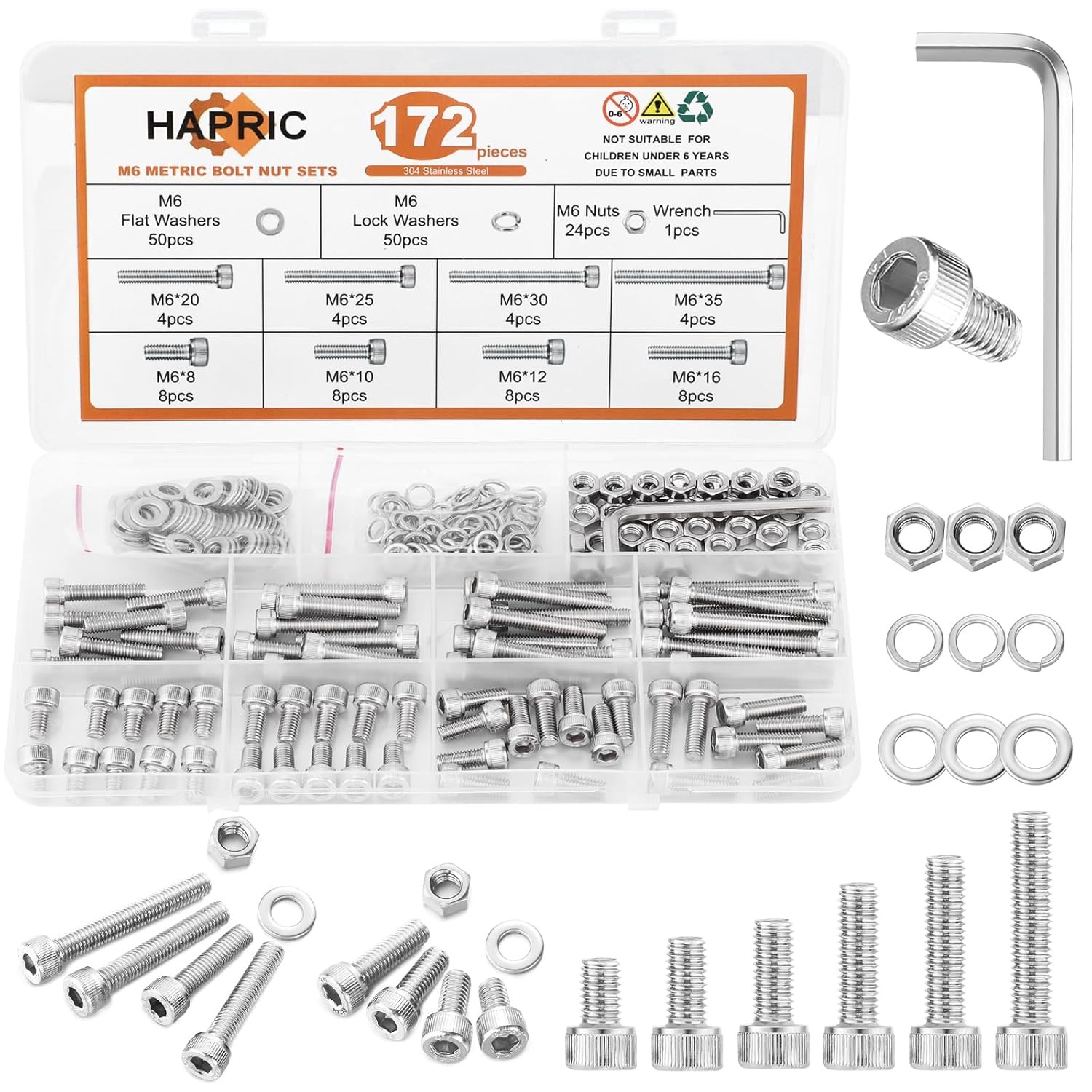 M2 M2.5 M3 M4 M5 M6 Hex Socket Head Screws Nuts Bolts & Washers Assortment Kit
