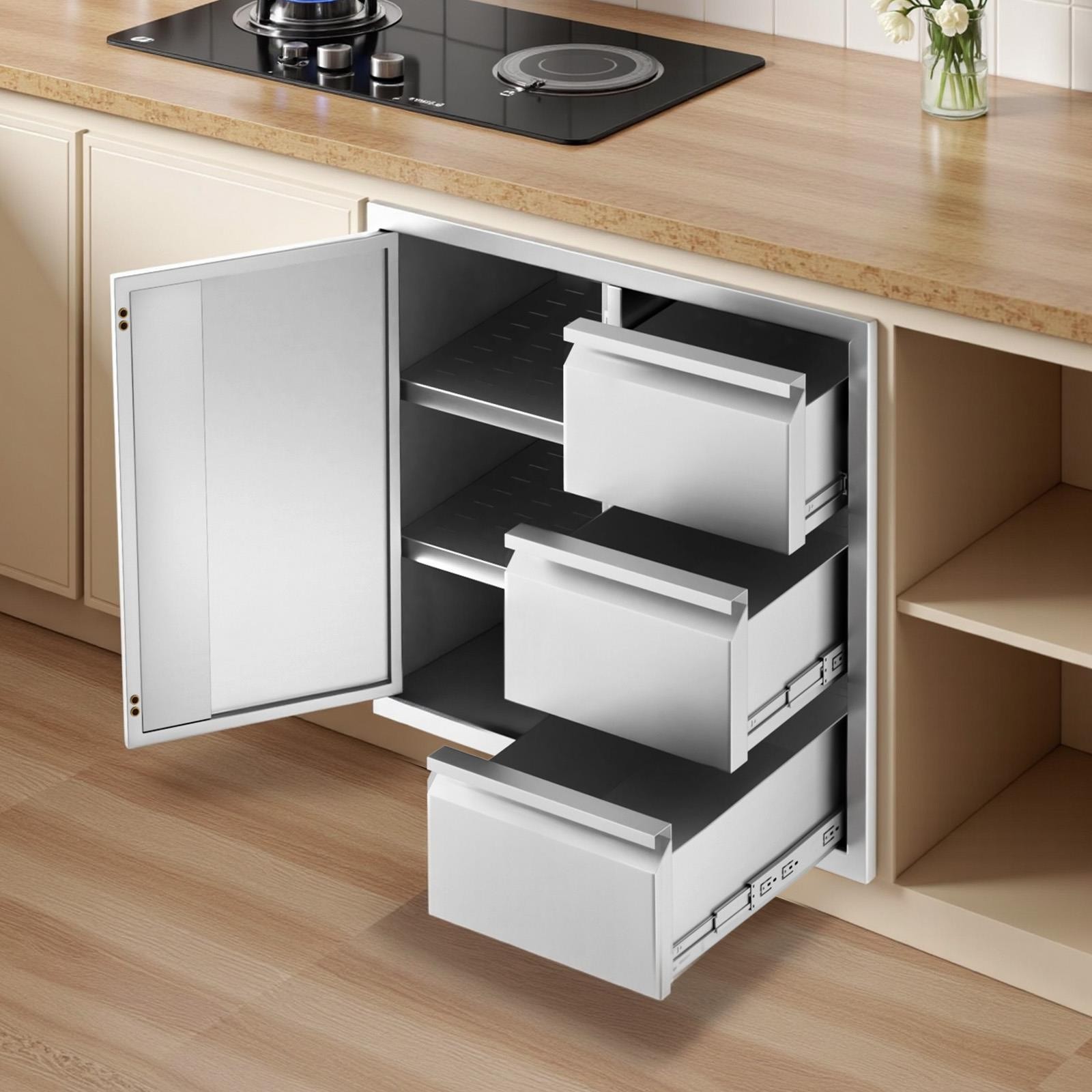 Outdoor Kitchen Door Drawer Combo 28″x22″ BBQ Triple Drawers & Access Cabinet