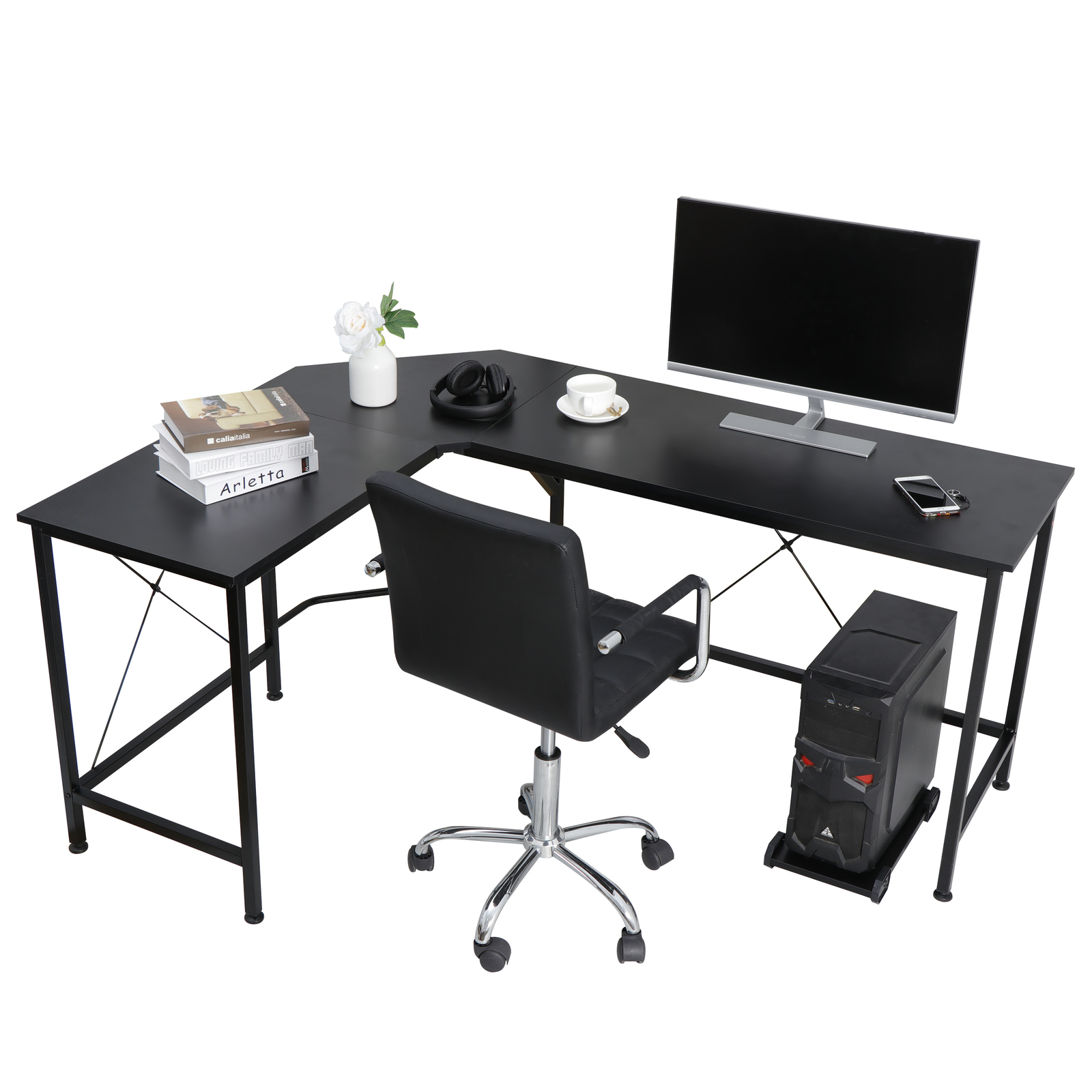 Computer Gaming Laptop Table L-Shaped Desk Corner Workstation for Office Home