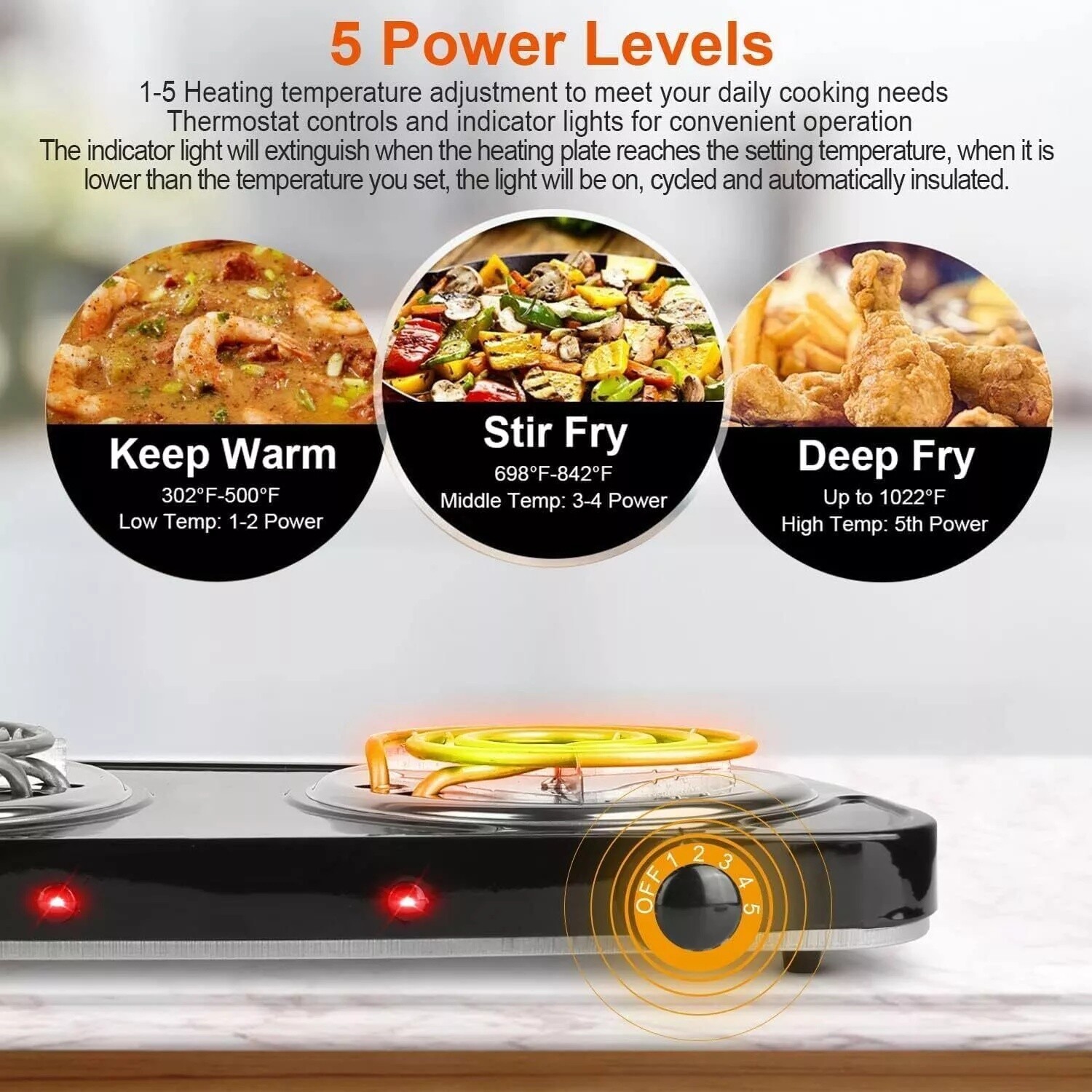 2000W Portable Kitchen Electric Double Burner Hot Plate Cooktop Cooking Stove US