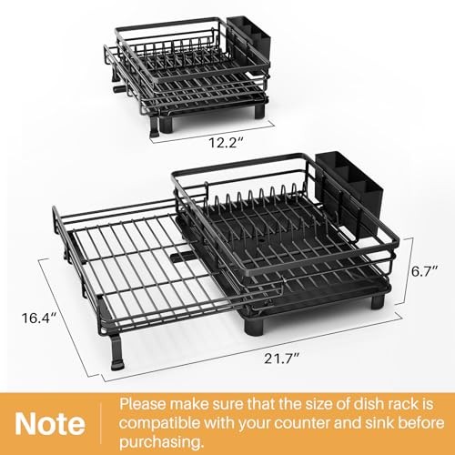Dish Drying Rack – Extendable Dish Rack, Large Sink Drying Dish Drainer Black