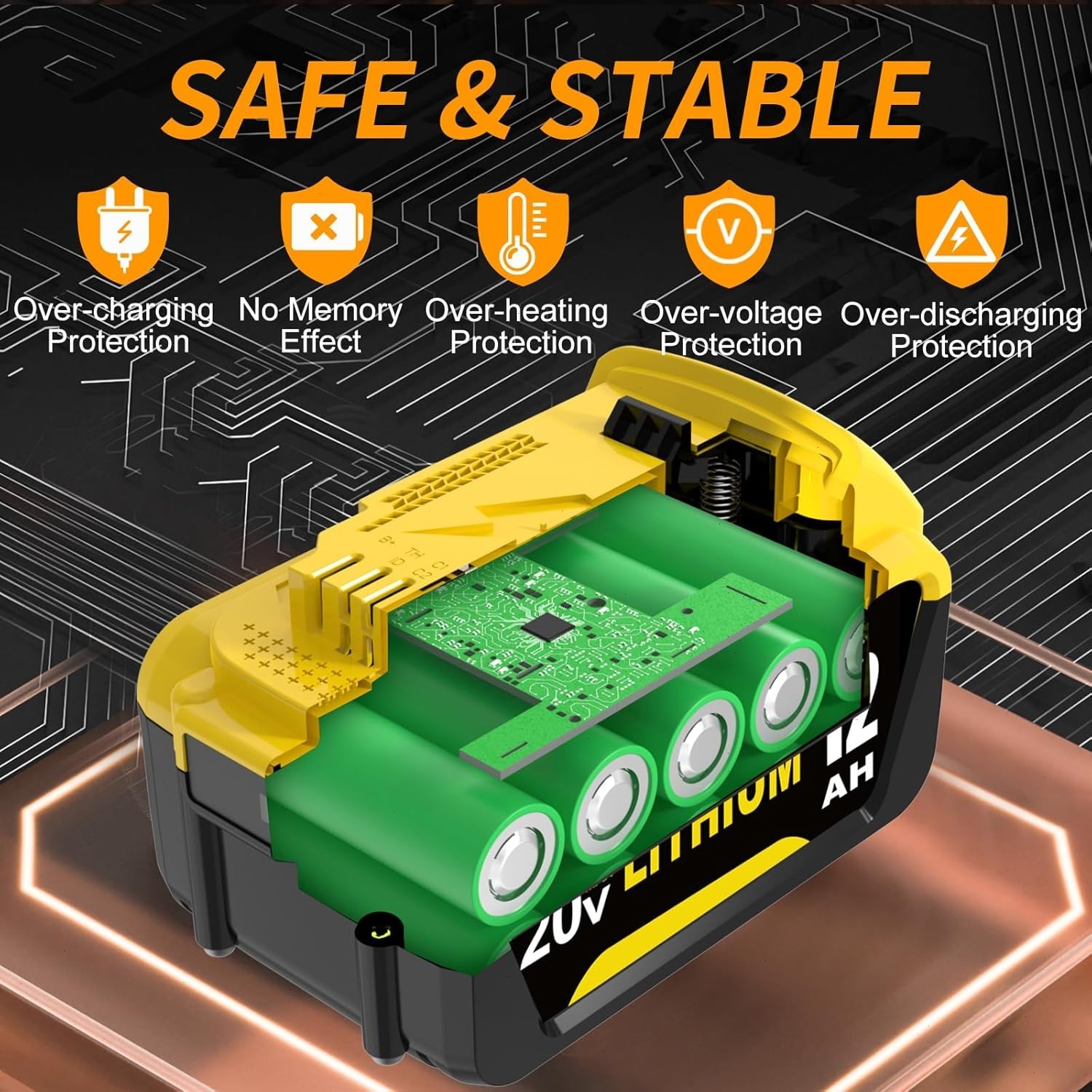 2Pack 12.0AH replace For DeWalt 20V 20 Volt Max Lithium Battery DCB206 DCB205-2