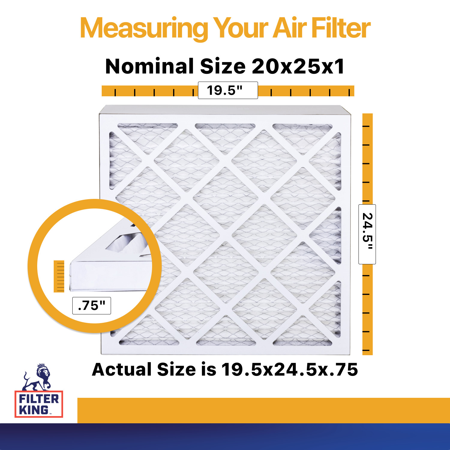 Filter King 20x25x1 Air Filter 12-PACK MERV 13 Actual Size 19.5 x 24.5 x .75″