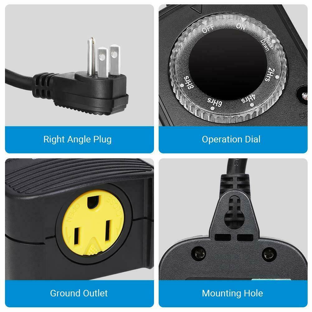 DEWENWILS Photocell Plug in Timer Switch Weatherproof Electrical Outlet 2 Pack