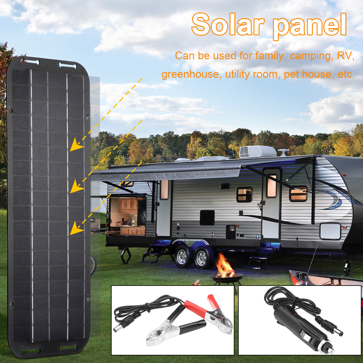 60W Solar Panel 12V Trickle Charger Battery Charger Kit Maintainer Boat Car RV