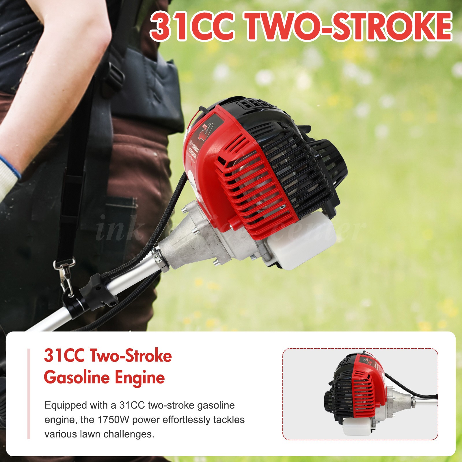 4-Stroke Gas Weed Eater, 31cc 15lb 13in Straight Shaft Trimmer for Lawns&Grass